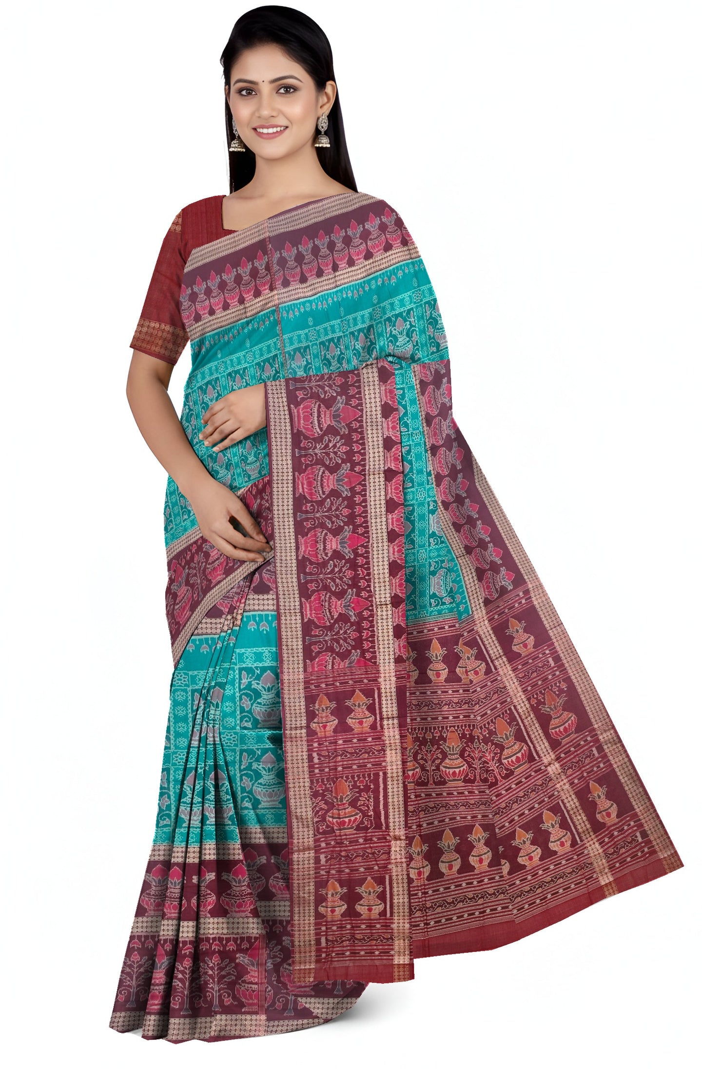 Teal Traditional Body Bandha Saree | Odisha Handloom GI Tagged | Devnika