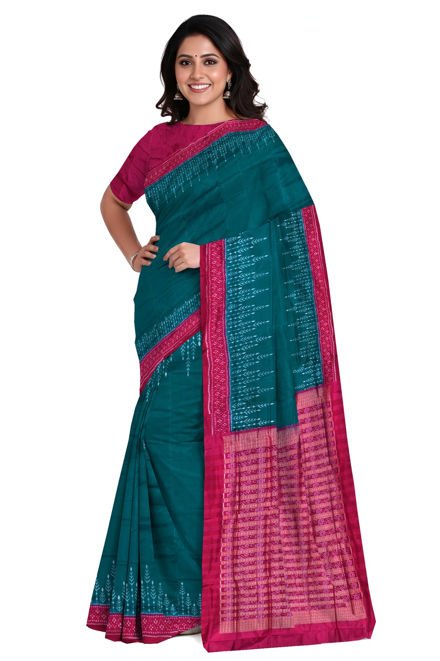 Teal Green  Bandha Sambalapuri Silk Saree | Odisha Handloom GI Tagged | Devnika