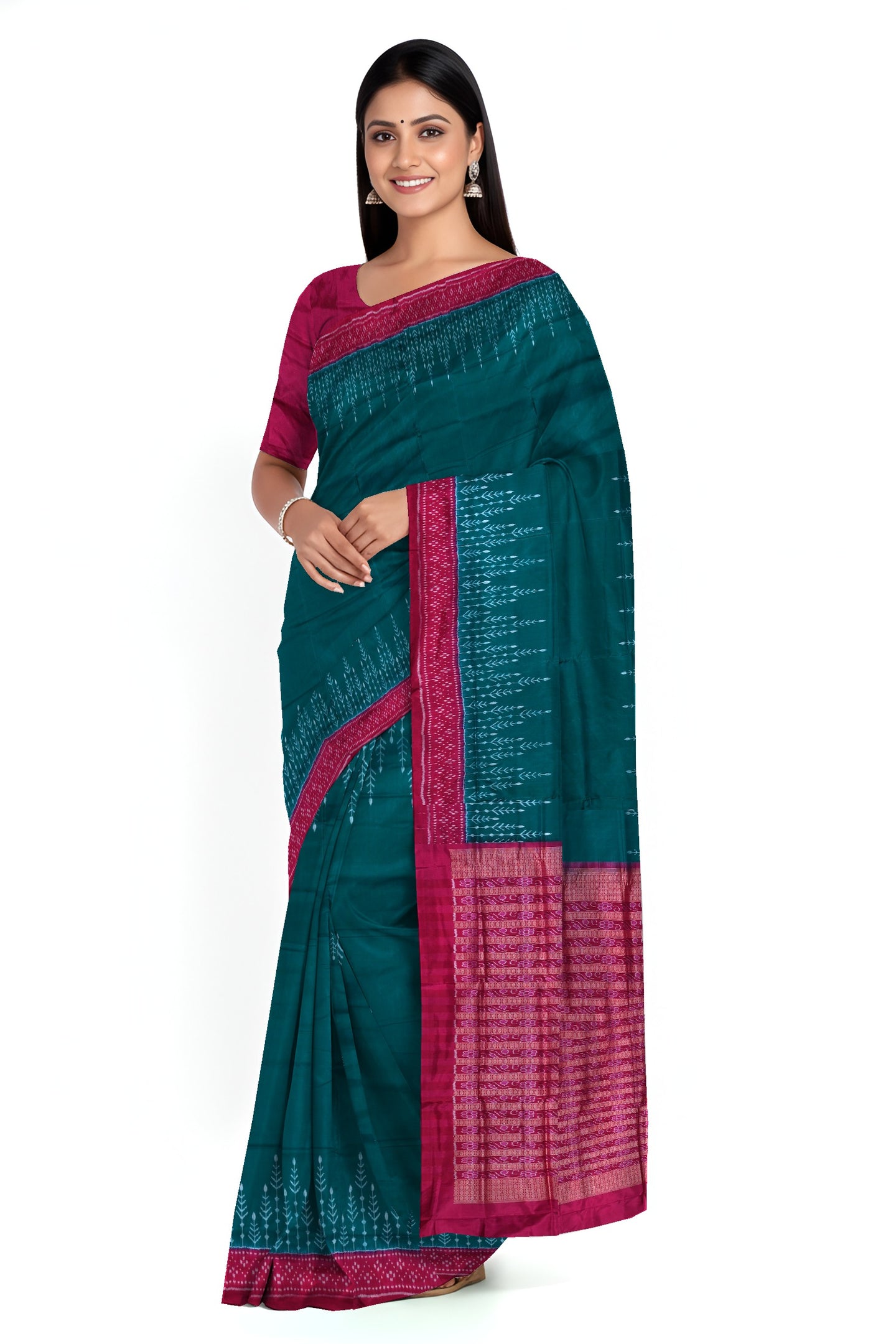 Teal Green  Bandha Sambalapuri Silk Saree | Odisha Handloom GI Tagged | Devnika