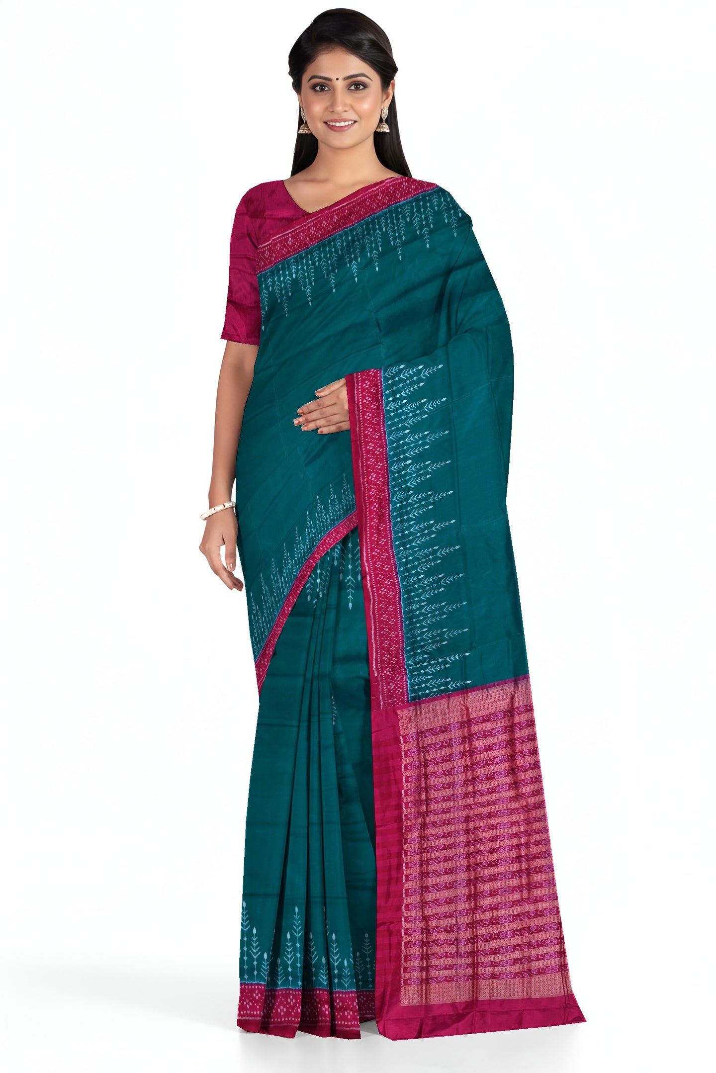 Teal Green  Bandha Sambalapuri Silk Saree | Odisha Handloom GI Tagged | Devnika