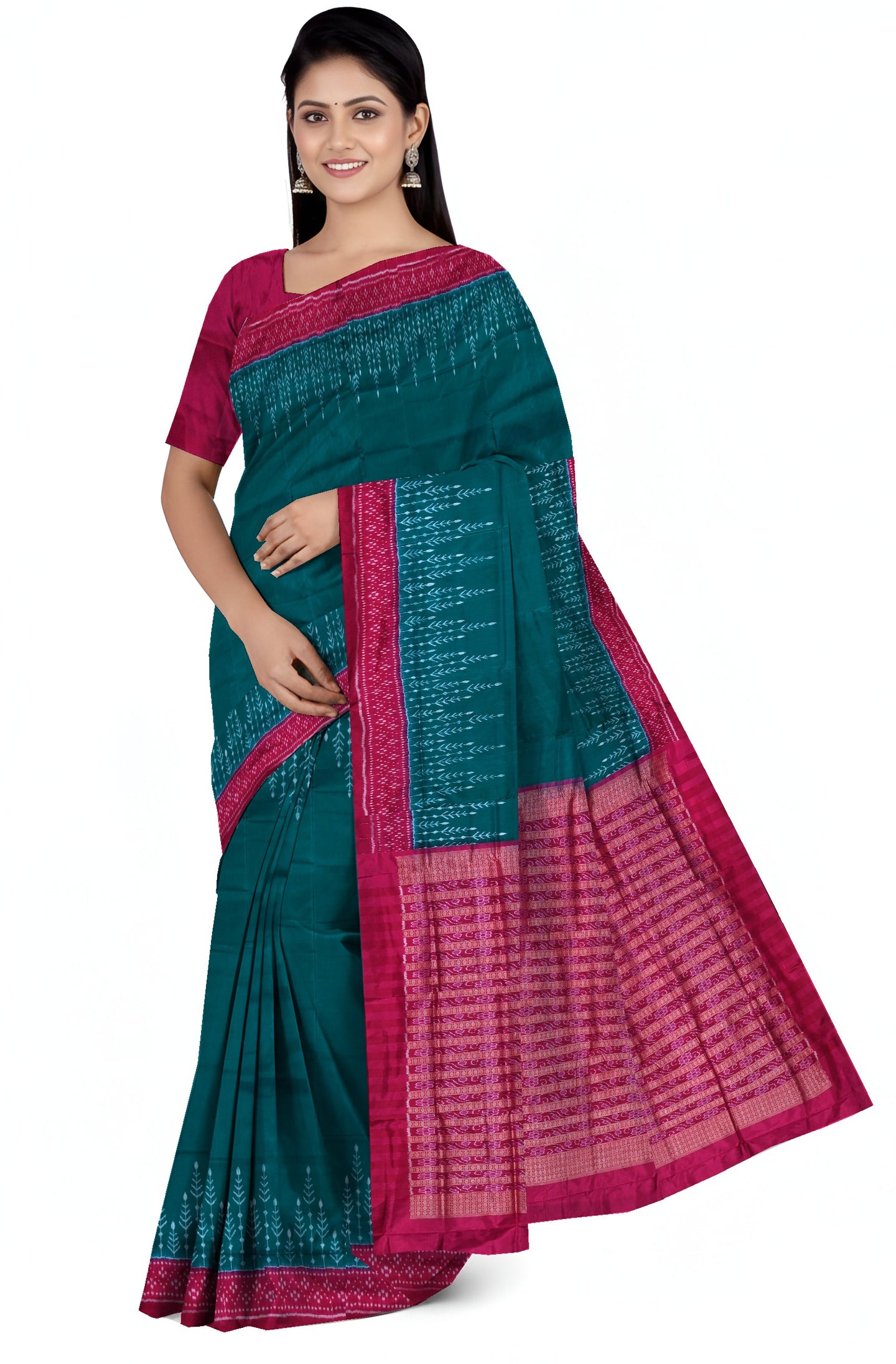 Teal Green  Bandha Sambalapuri Silk Saree | Odisha Handloom GI Tagged | Devnika