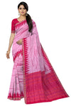 Rose Pink Big Temple Border Sambalpuri Saree | Odisha Handloom GI Tagged | Devnika
