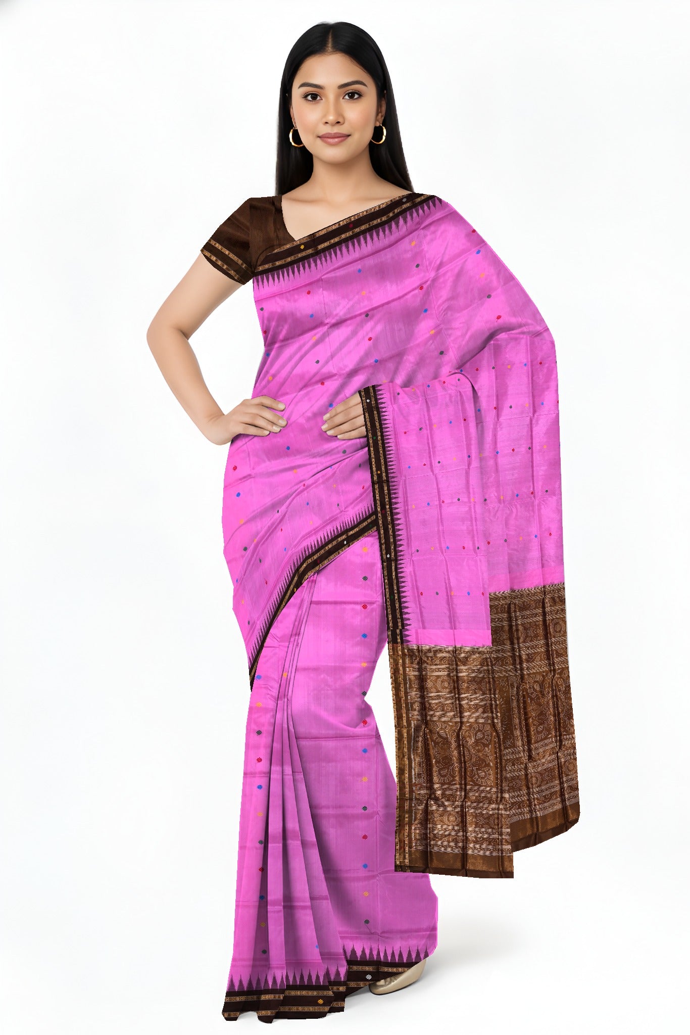 Baby Pink Bomkai Pata Saree | Odisha Handloom GI Tagged | Devnika