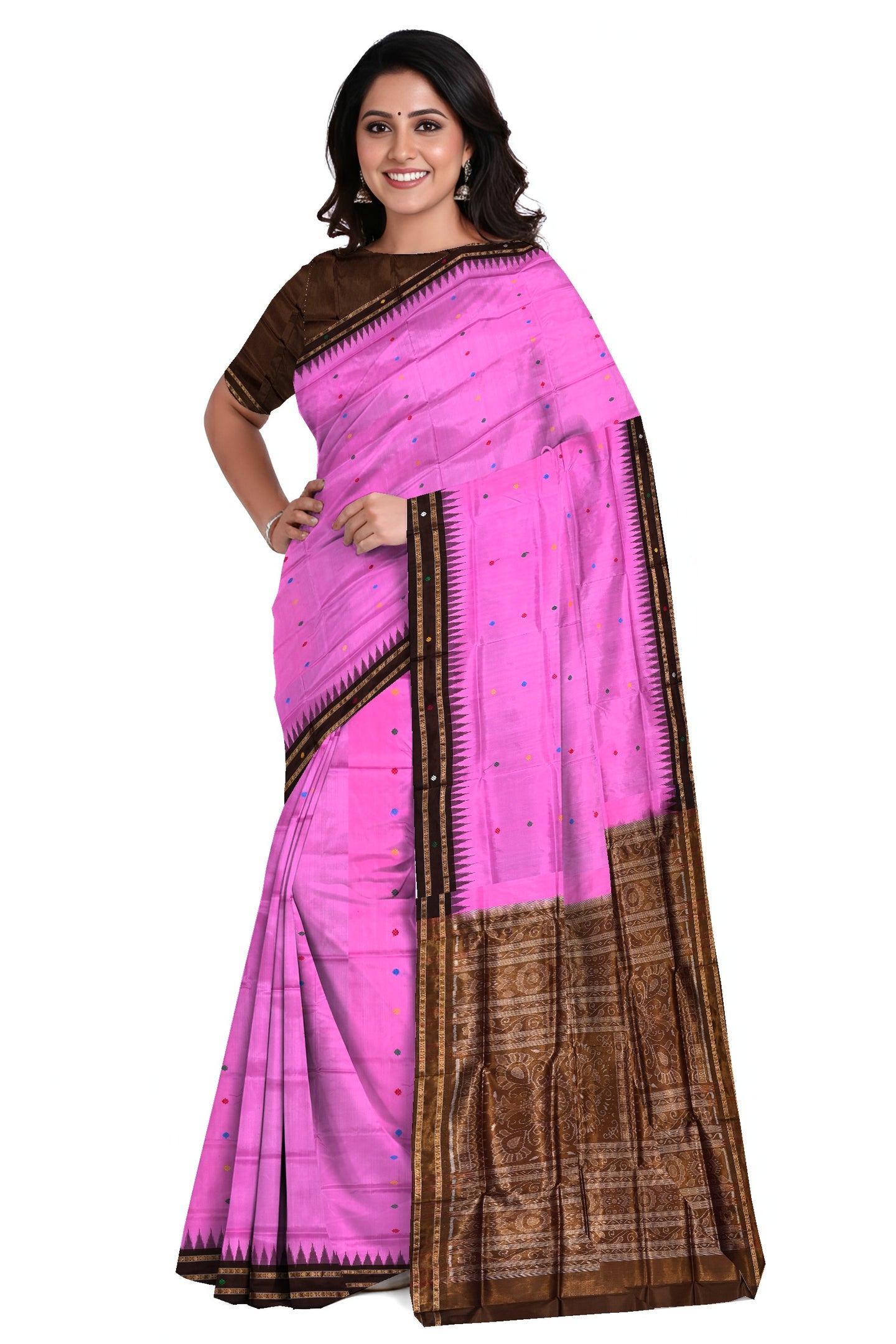 Baby Pink Bomkai Pata Saree | Odisha Handloom GI Tagged | Devnika