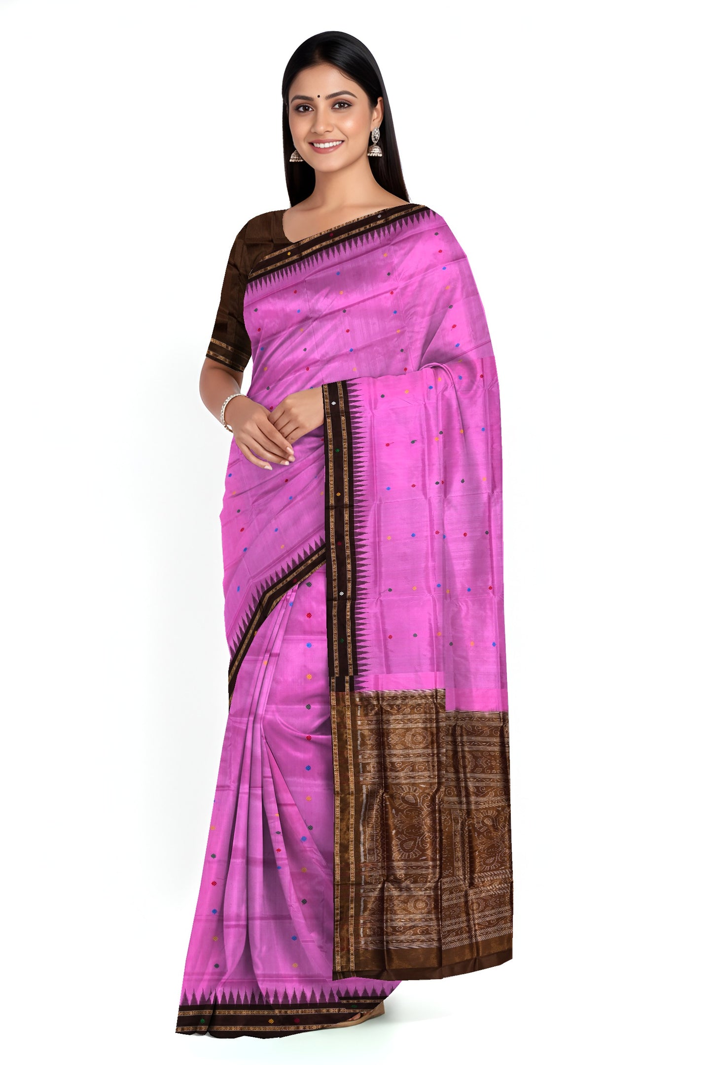 Baby Pink Bomkai Pata Saree | Odisha Handloom GI Tagged | Devnika