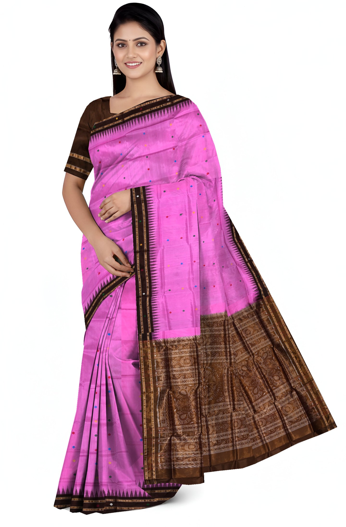 Baby Pink Bomkai Pata Saree | Odisha Handloom GI Tagged | Devnika