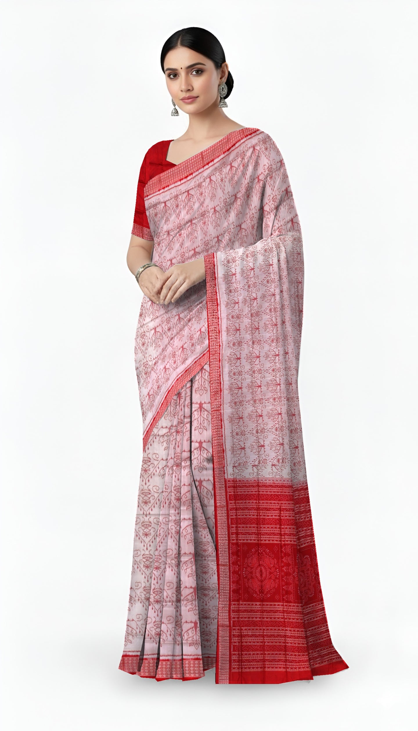 Light Cream Bandha Sambalapuri Silk Saree | Odisha Handloom GI Tagged | Devnika