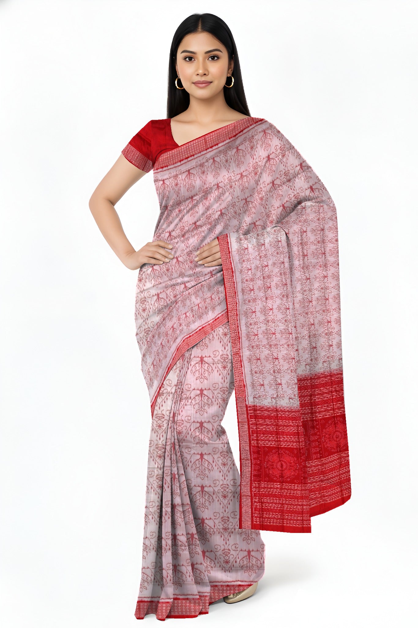 Light Cream Bandha Sambalapuri Silk Saree | Odisha Handloom GI Tagged | Devnika