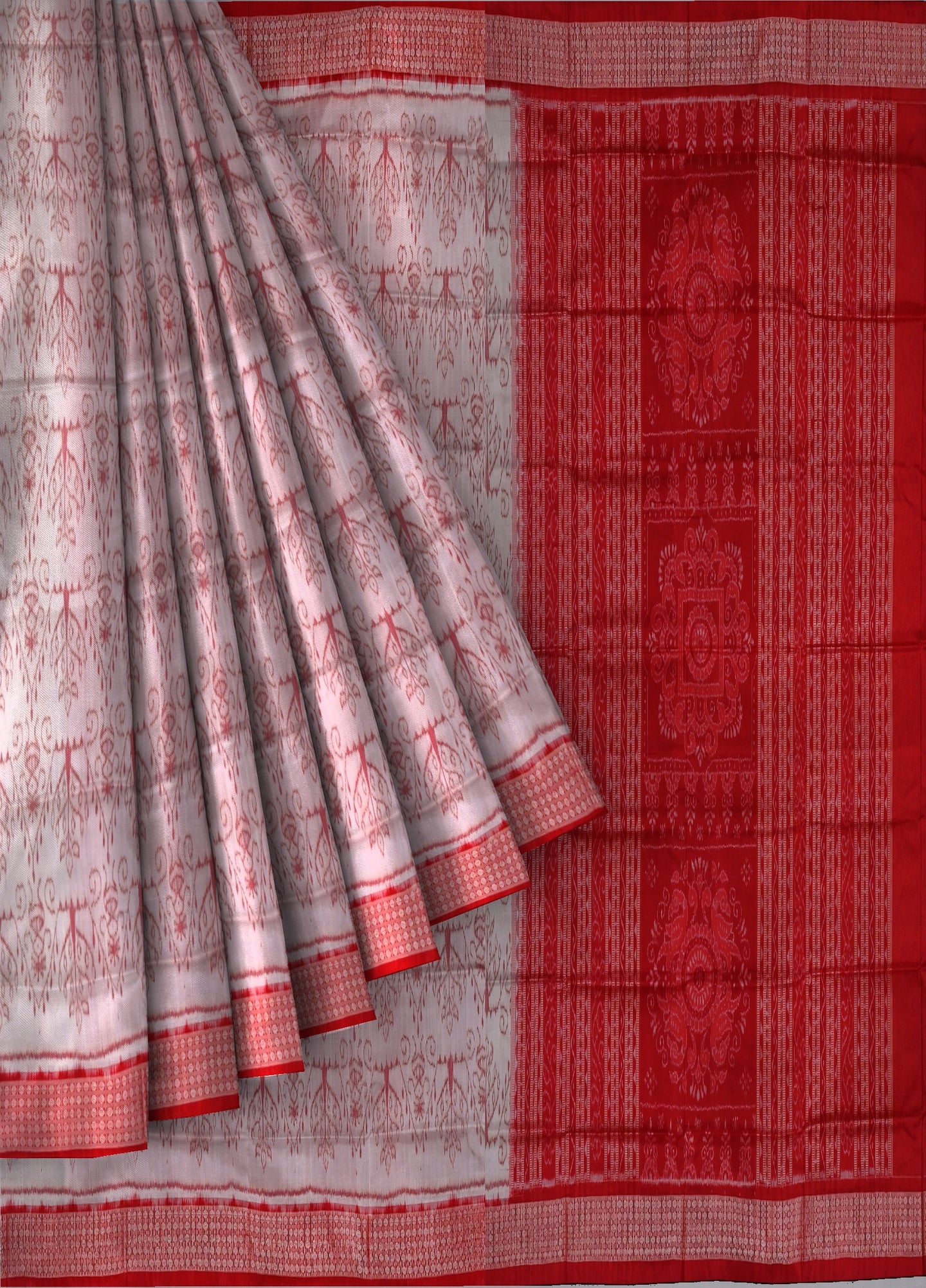 Light Cream Bandha Sambalapuri Silk Saree | Odisha Handloom GI Tagged | Devnika