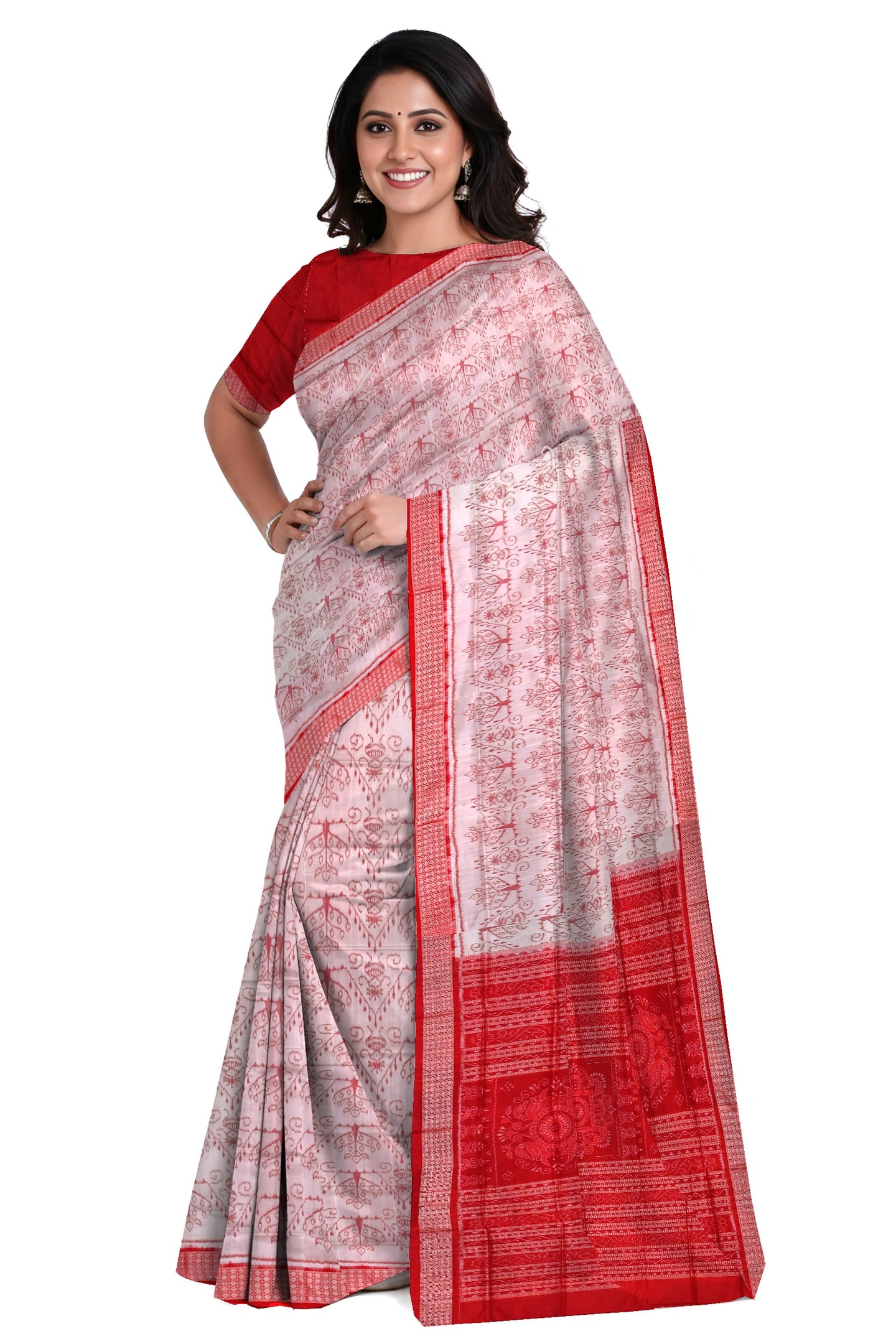 Light Cream Bandha Sambalapuri Silk Saree | Odisha Handloom GI Tagged | Devnika