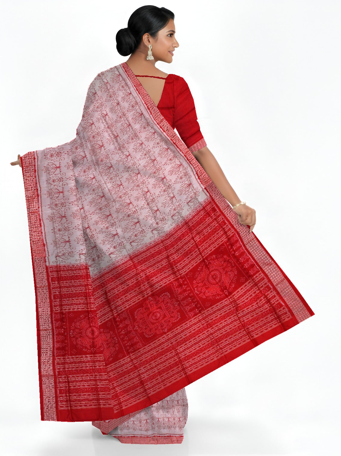 Light Cream Bandha Sambalapuri Silk Saree | Odisha Handloom GI Tagged | Devnika