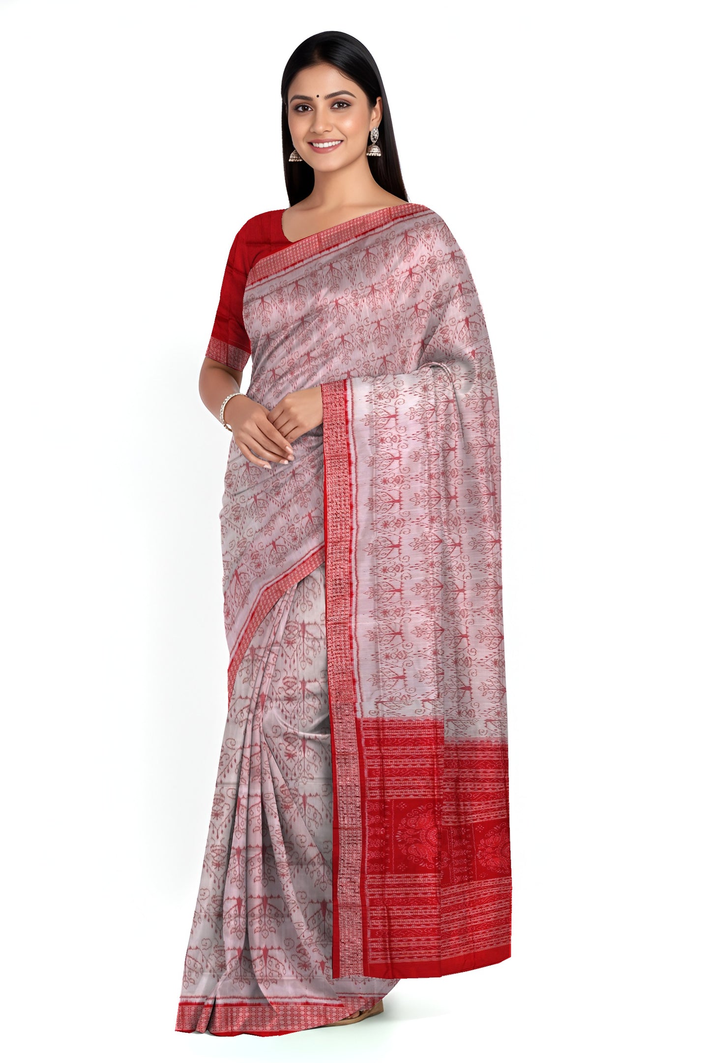 Light Cream Bandha Sambalapuri Silk Saree | Odisha Handloom GI Tagged | Devnika