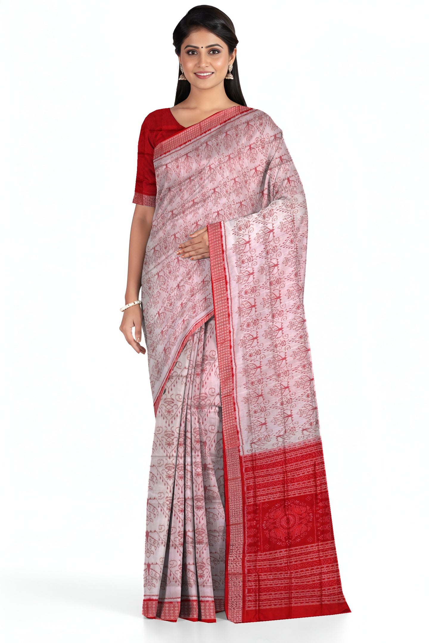Light Cream Bandha Sambalapuri Silk Saree | Odisha Handloom GI Tagged | Devnika