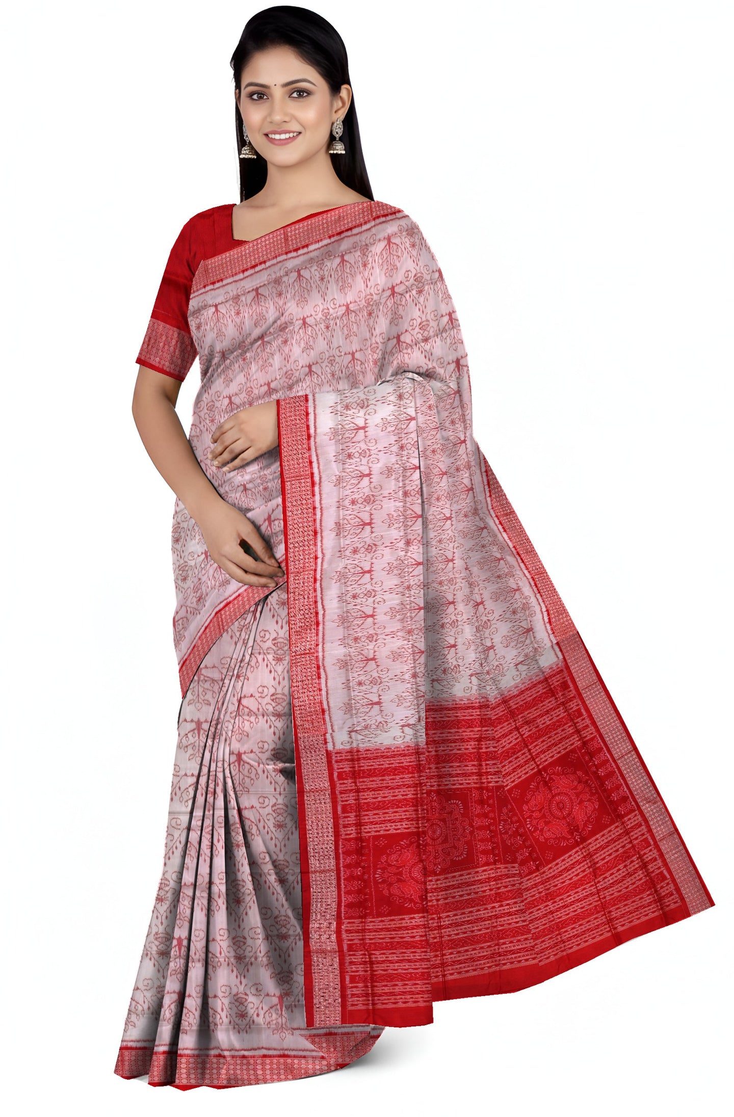 Light Cream Bandha Sambalapuri Silk Saree | Odisha Handloom GI Tagged | Devnika