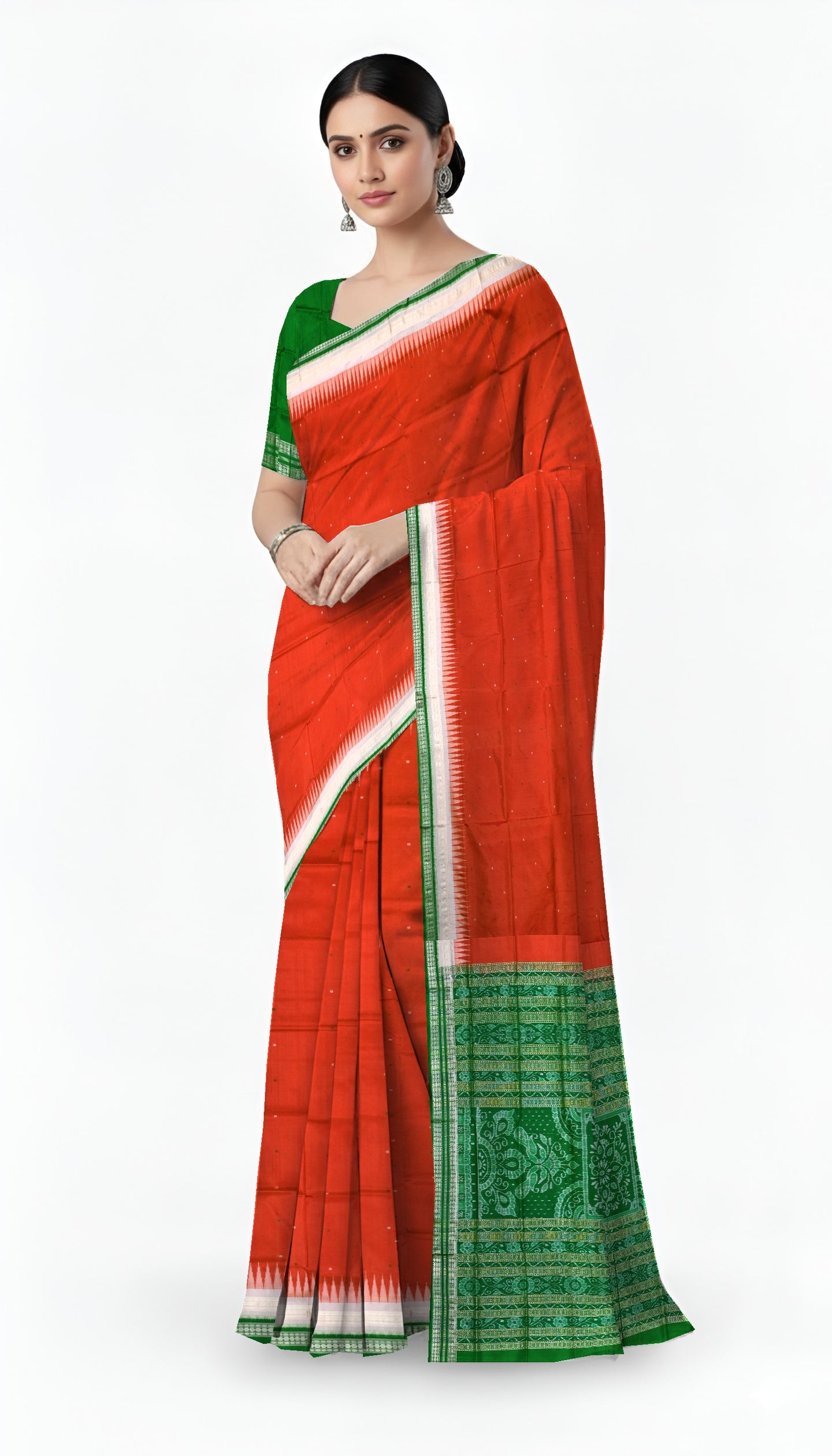 Pista Double Border Bomkai Pata Saree | Odisha Handloom GI Tagged | Devnika
