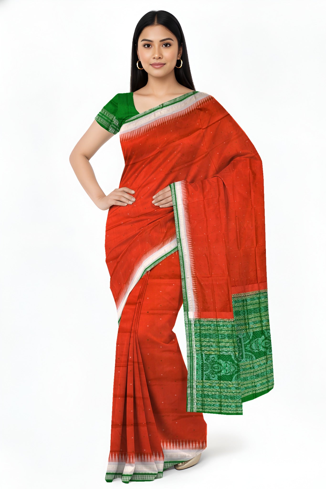 Pista Double Border Bomkai Pata Saree | Odisha Handloom GI Tagged | Devnika