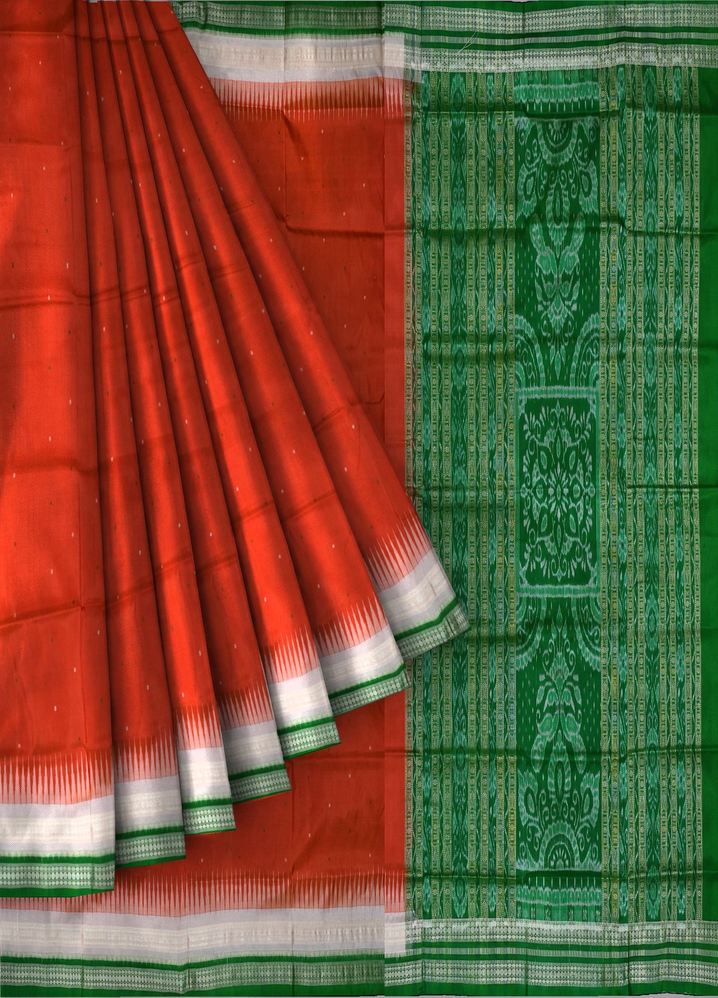 Pista Double Border Bomkai Pata Saree | Odisha Handloom GI Tagged | Devnika