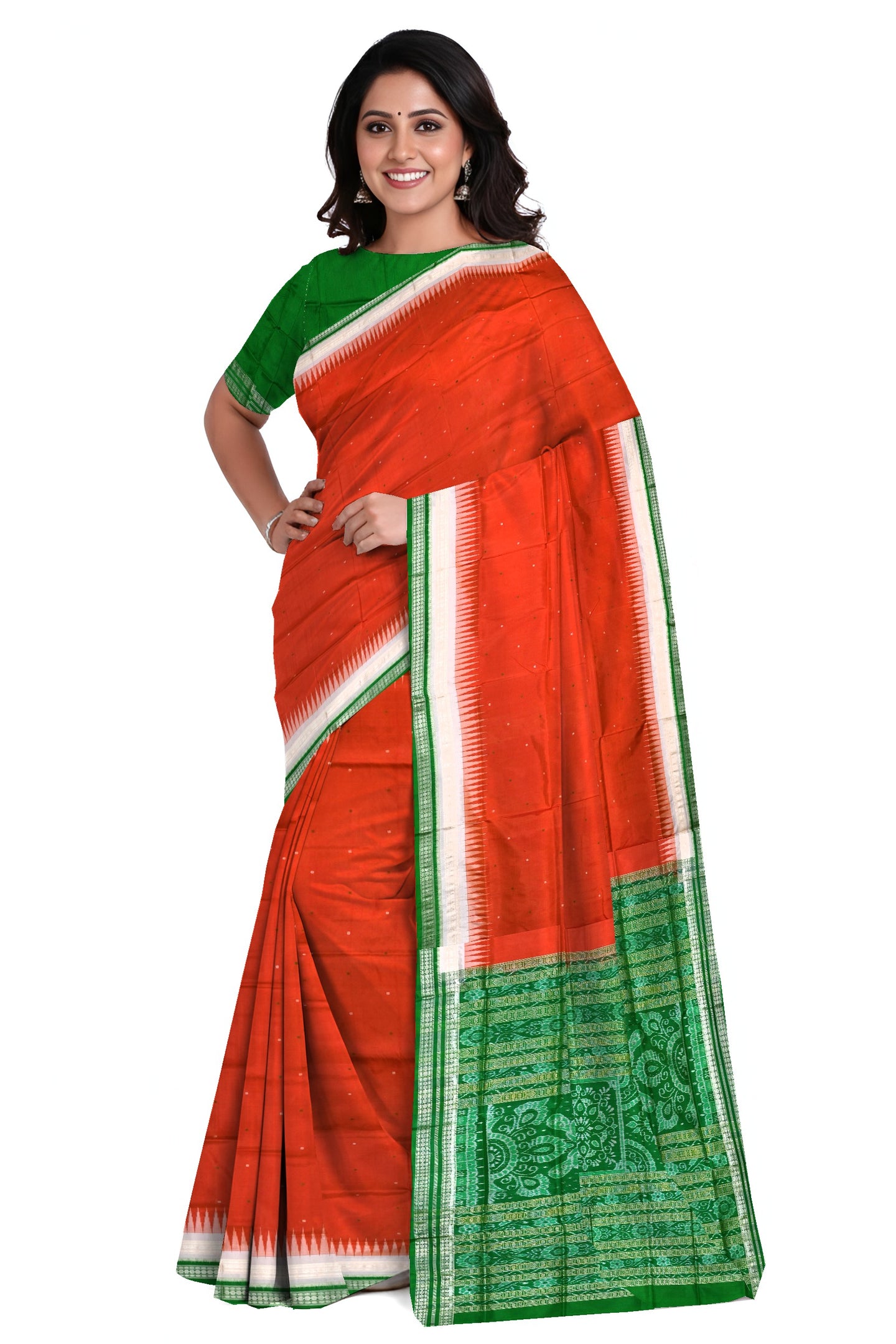 Pista Double Border Bomkai Pata Saree | Odisha Handloom GI Tagged | Devnika