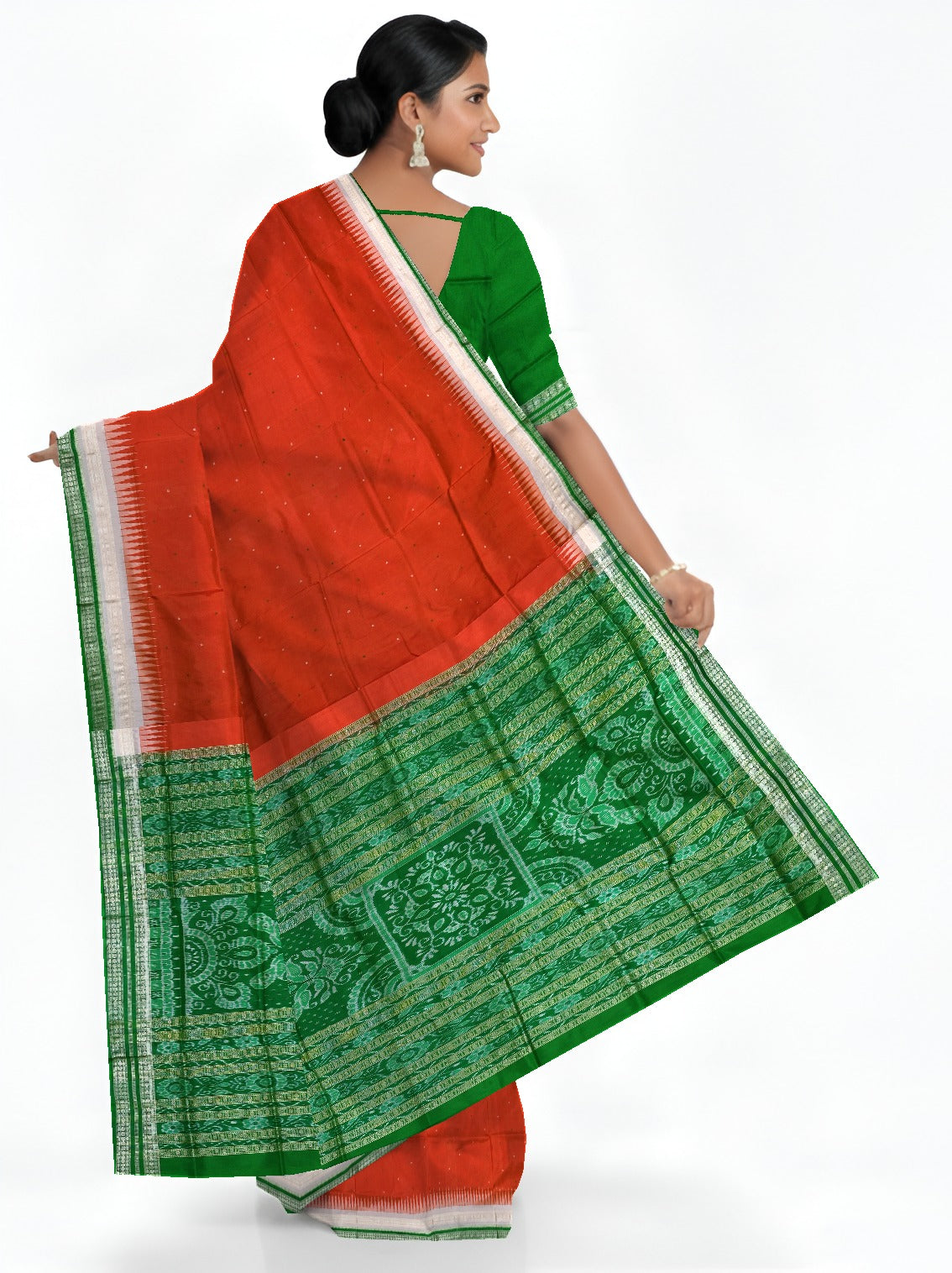 Pista Double Border Bomkai Pata Saree | Odisha Handloom GI Tagged | Devnika