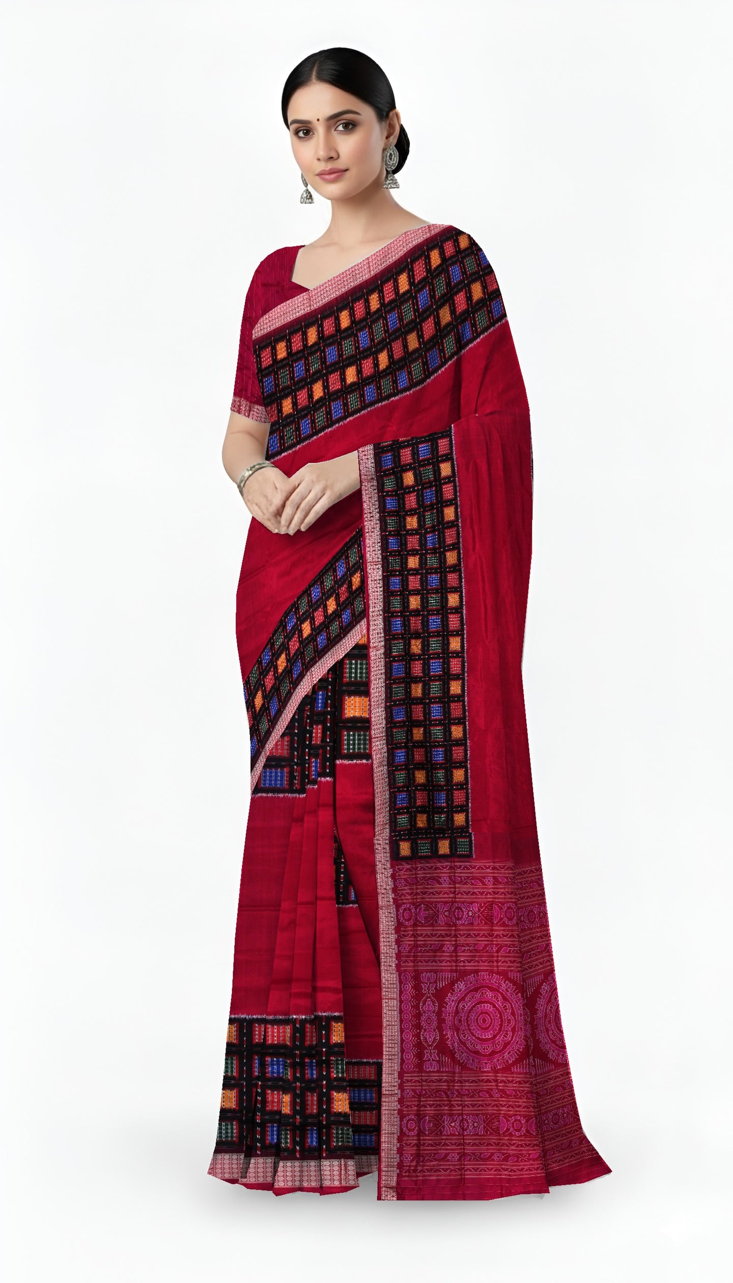 Deep Magenta Aswini Border Pata Saree | Odisha Handloom GI Tagged | Devnika