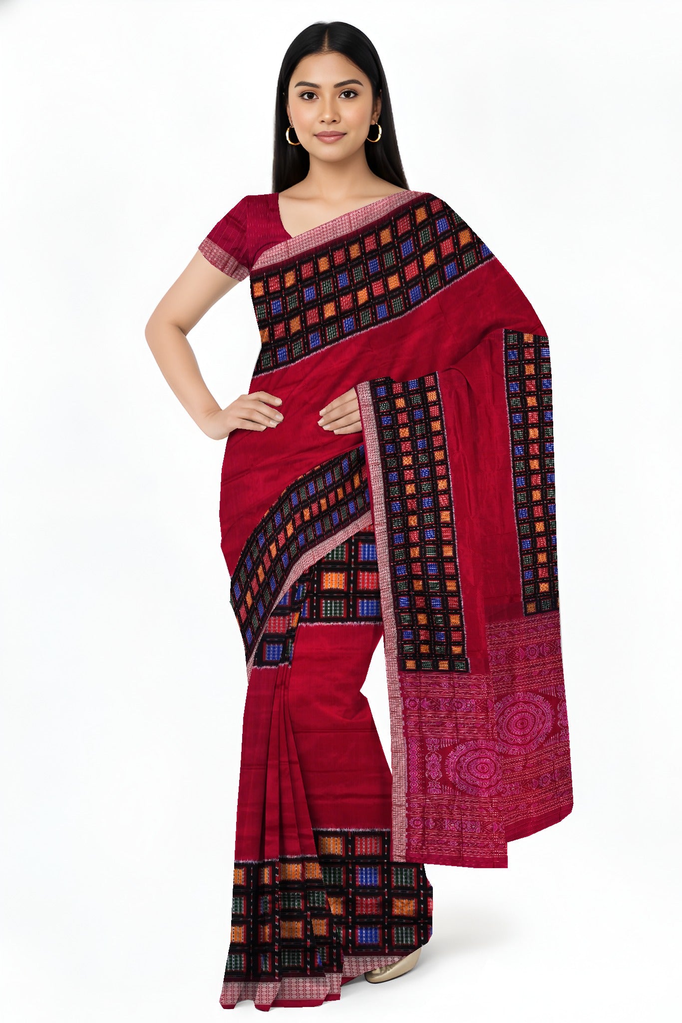 Deep Magenta Aswini Border Pata Saree | Odisha Handloom GI Tagged | Devnika