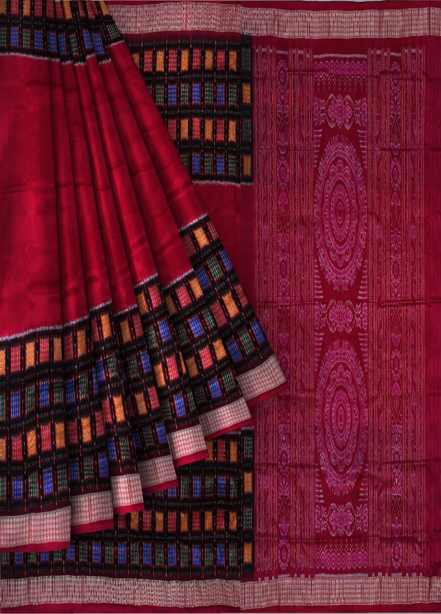 Deep Magenta Aswini Border Pata Saree | Odisha Handloom GI Tagged | Devnika