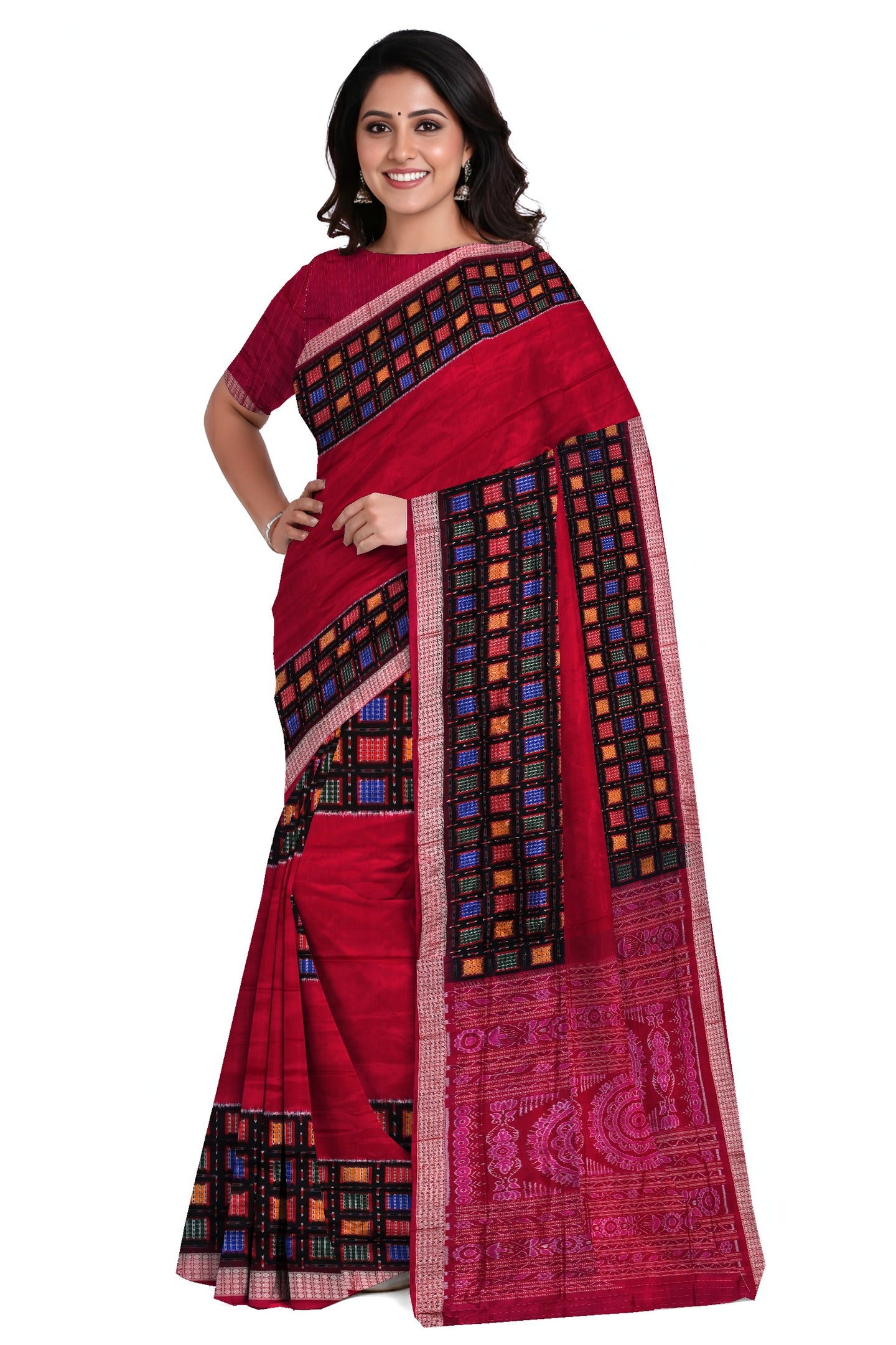Deep Magenta Aswini Border Pata Saree | Odisha Handloom GI Tagged | Devnika