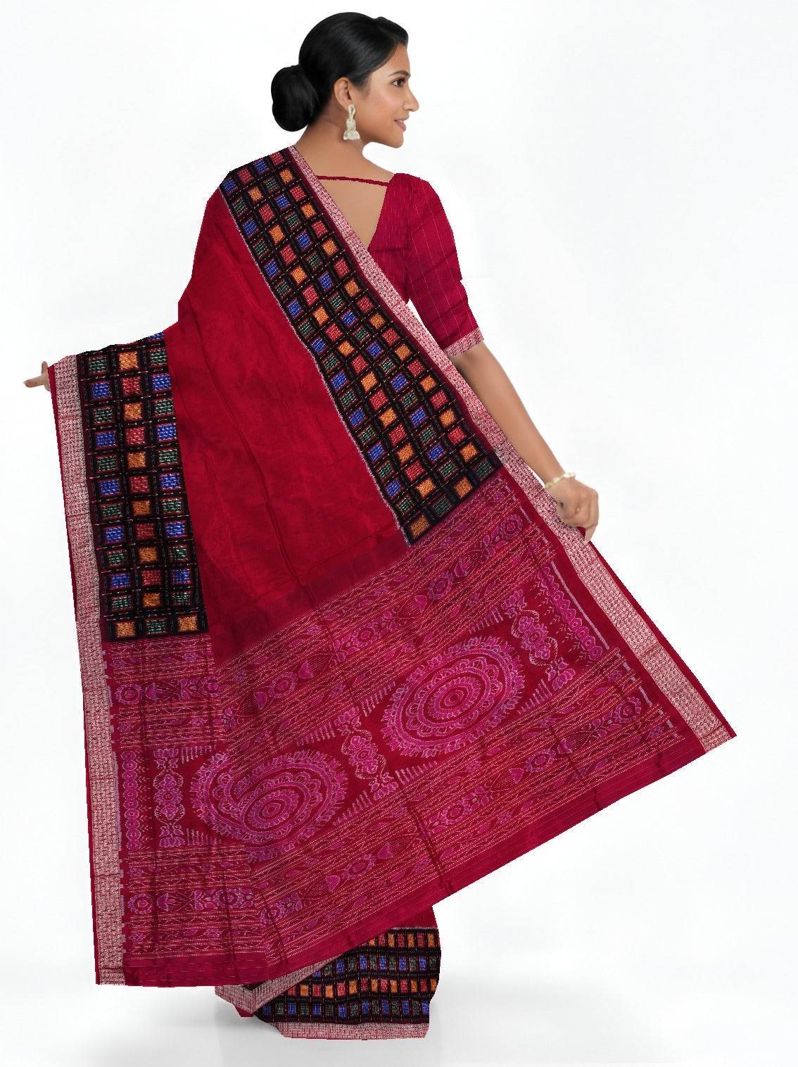 Deep Magenta Aswini Border Pata Saree | Odisha Handloom GI Tagged | Devnika