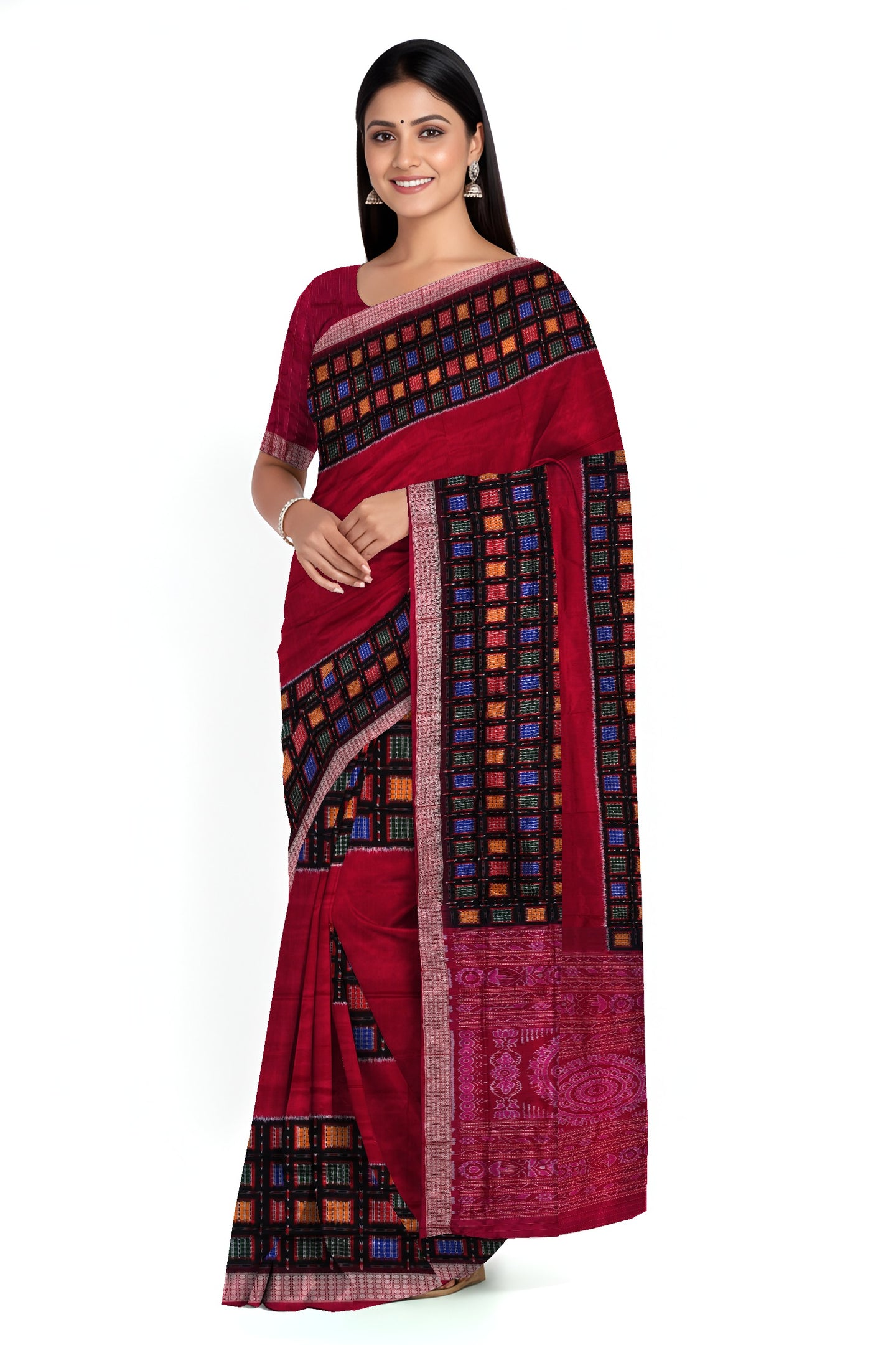 Deep Magenta Aswini Border Pata Saree | Odisha Handloom GI Tagged | Devnika