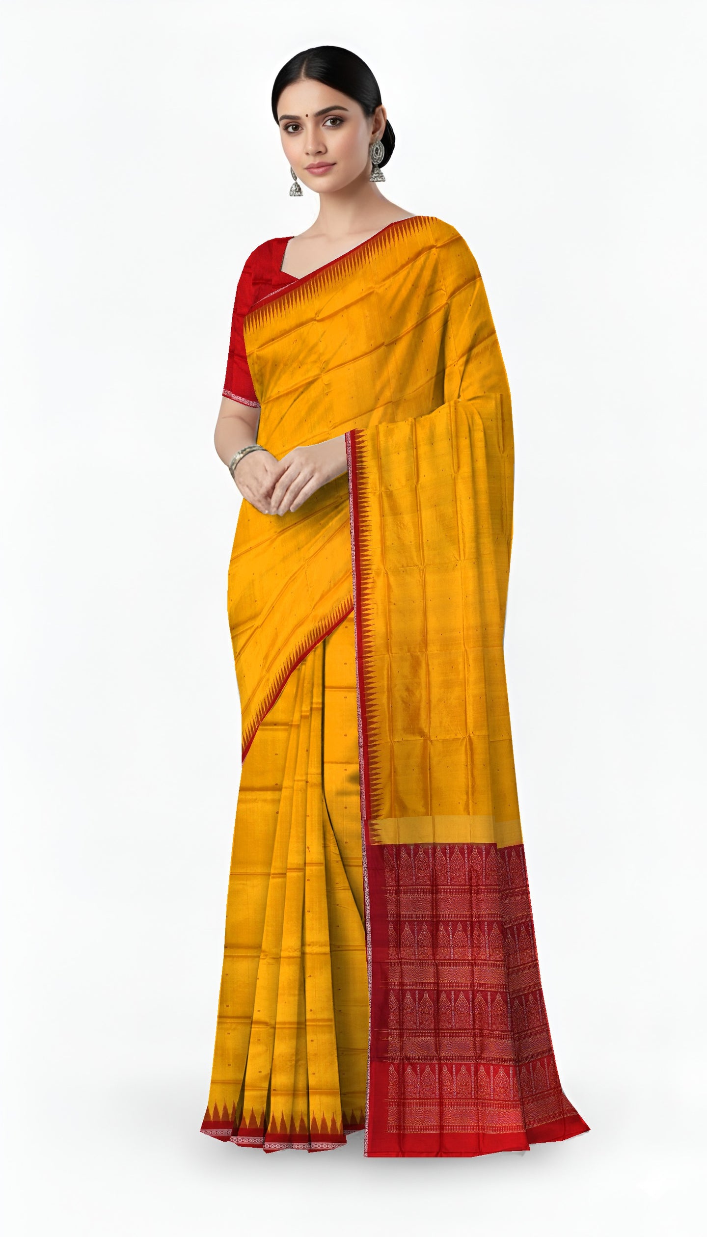 Golden Yellow Bomkai Pata Saree | Odisha Handloom GI Tagged | Devnika