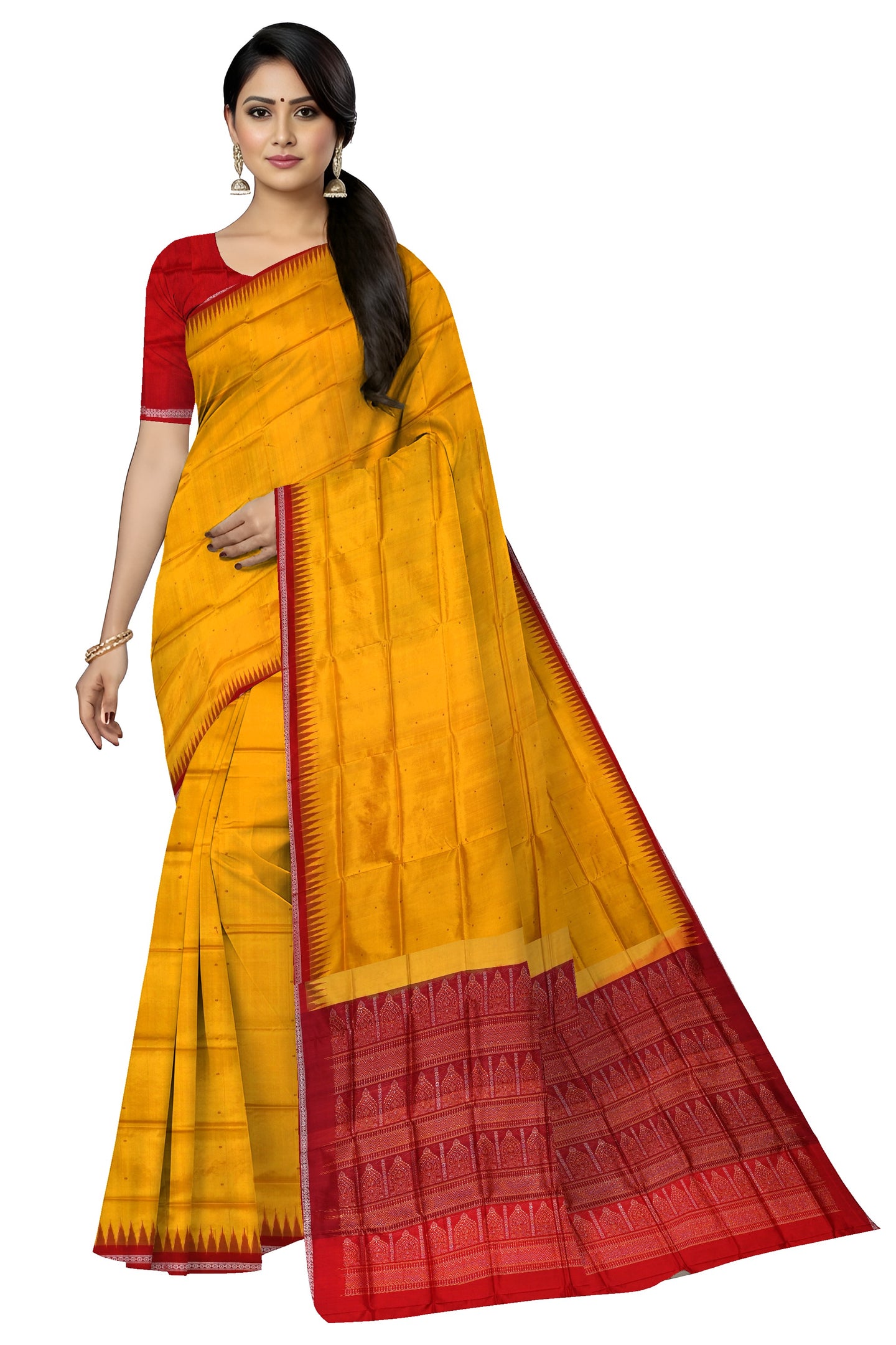 Golden Yellow Bomkai Pata Saree | Odisha Handloom GI Tagged | Devnika