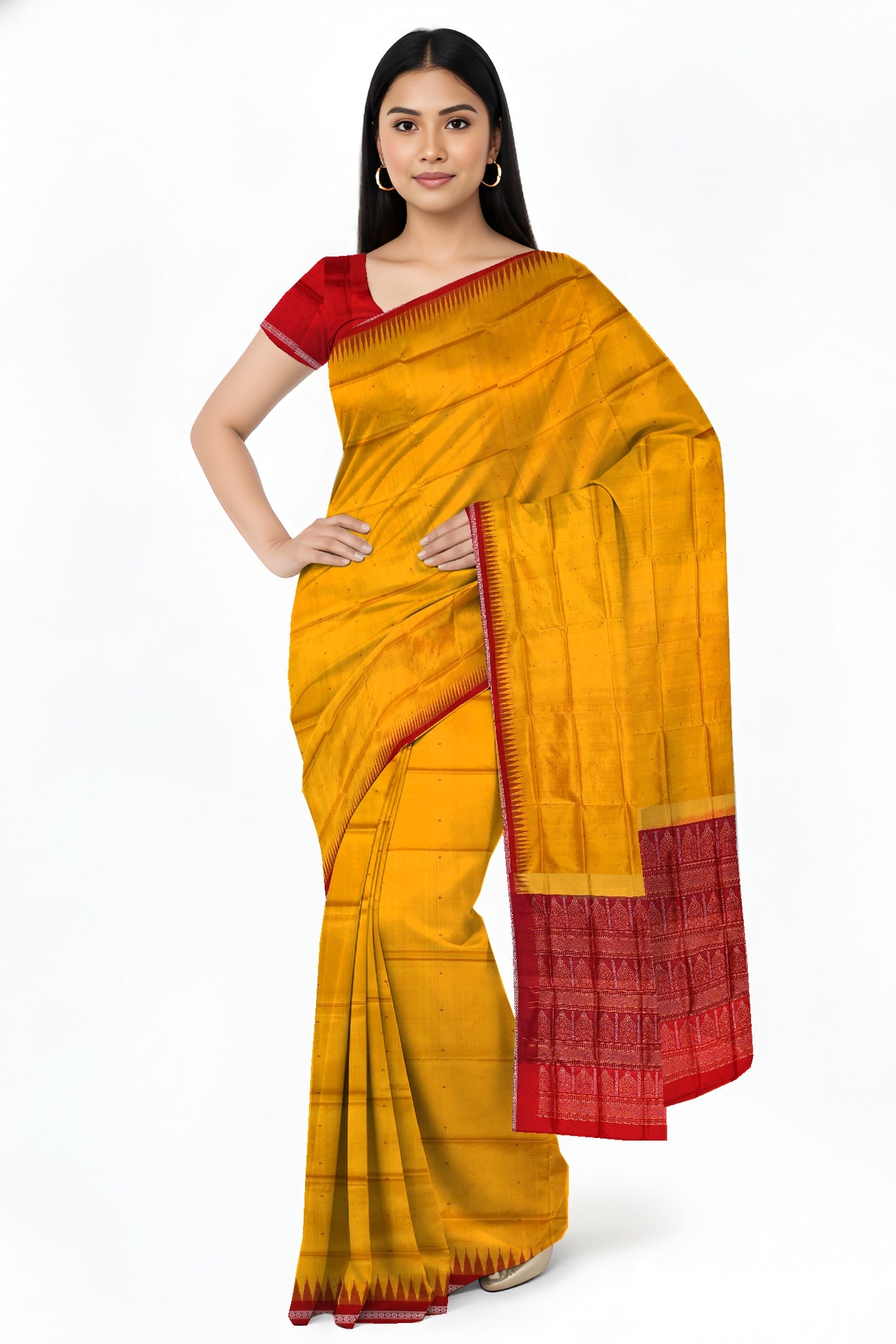 Golden Yellow Bomkai Pata Saree | Odisha Handloom GI Tagged | Devnika