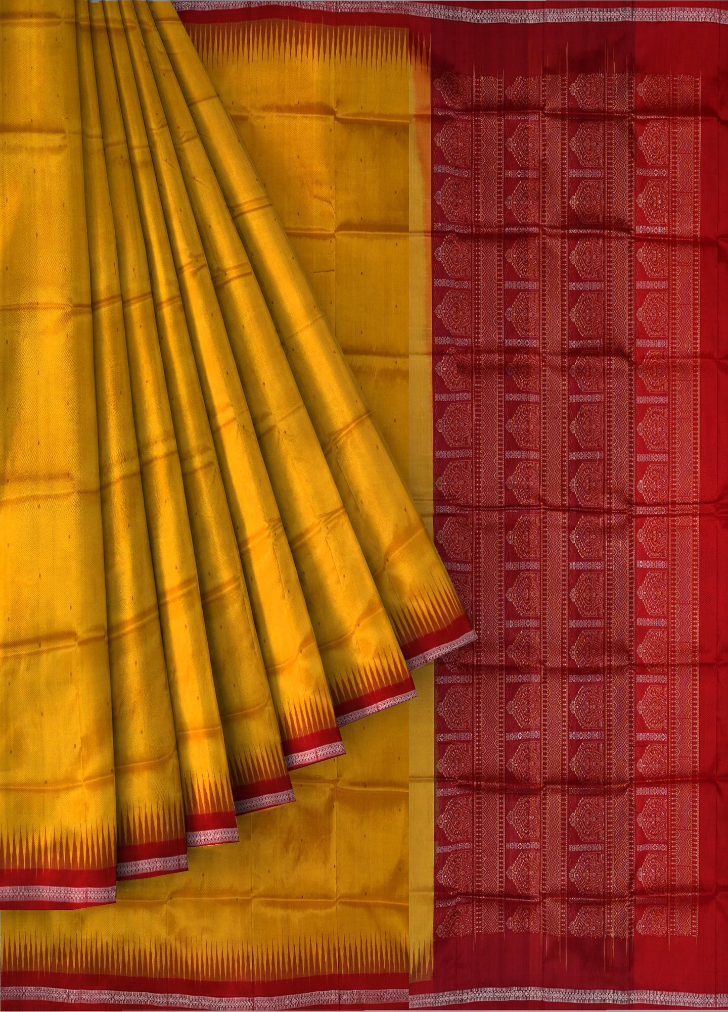 Golden Yellow Bomkai Pata Saree | Odisha Handloom GI Tagged | Devnika