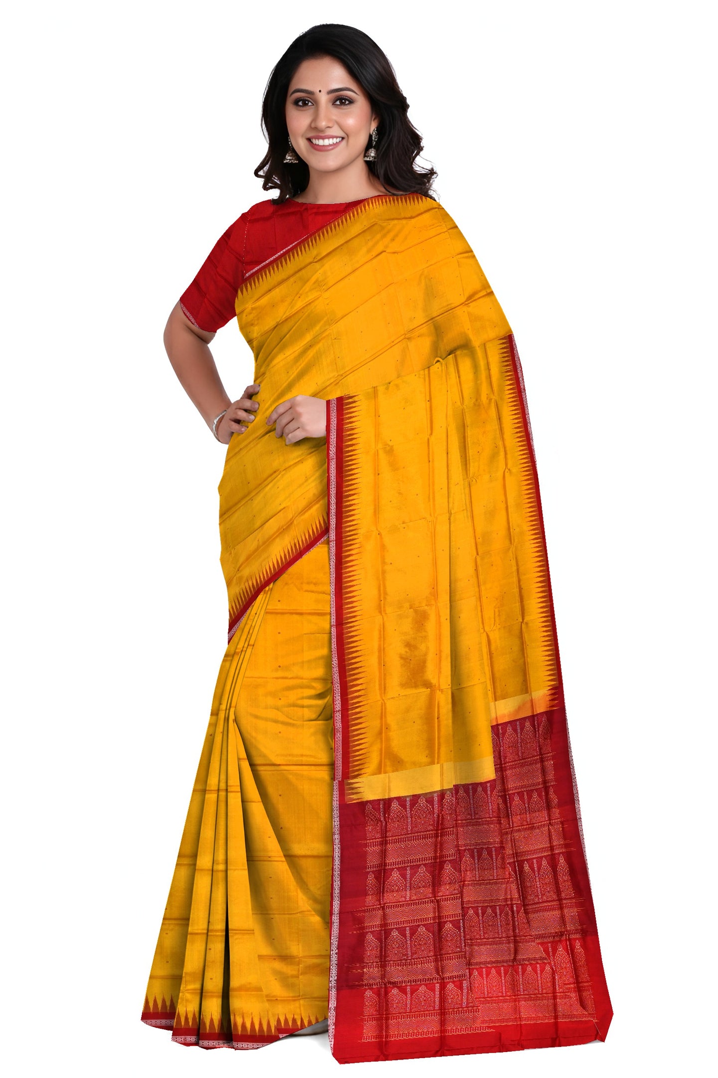 Golden Yellow Bomkai Pata Saree | Odisha Handloom GI Tagged | Devnika