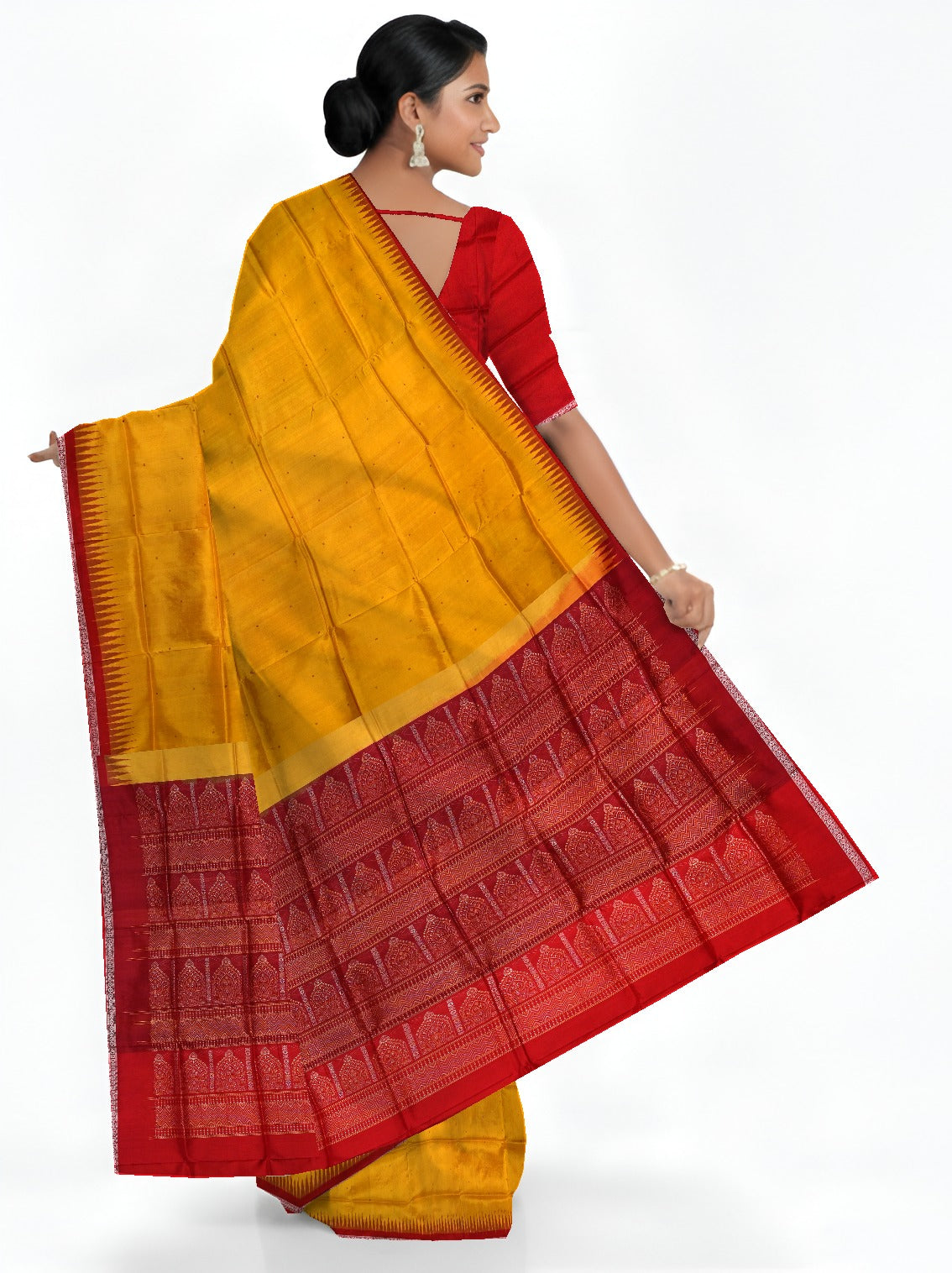 Golden Yellow Bomkai Pata Saree | Odisha Handloom GI Tagged | Devnika