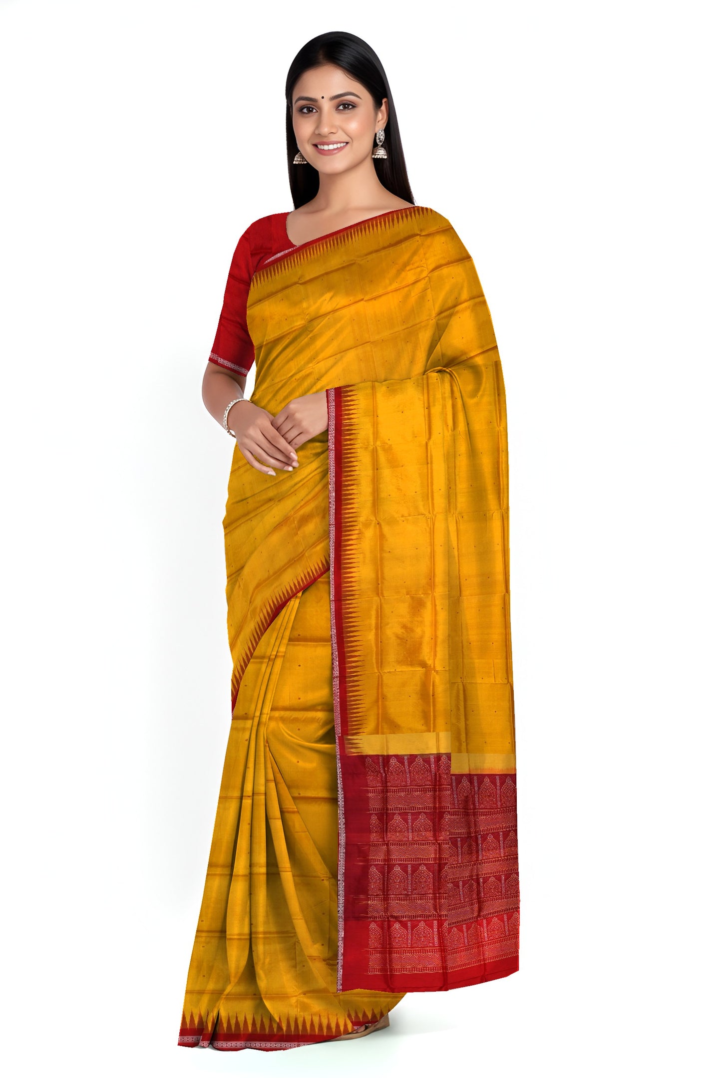 Golden Yellow Bomkai Pata Saree | Odisha Handloom GI Tagged | Devnika