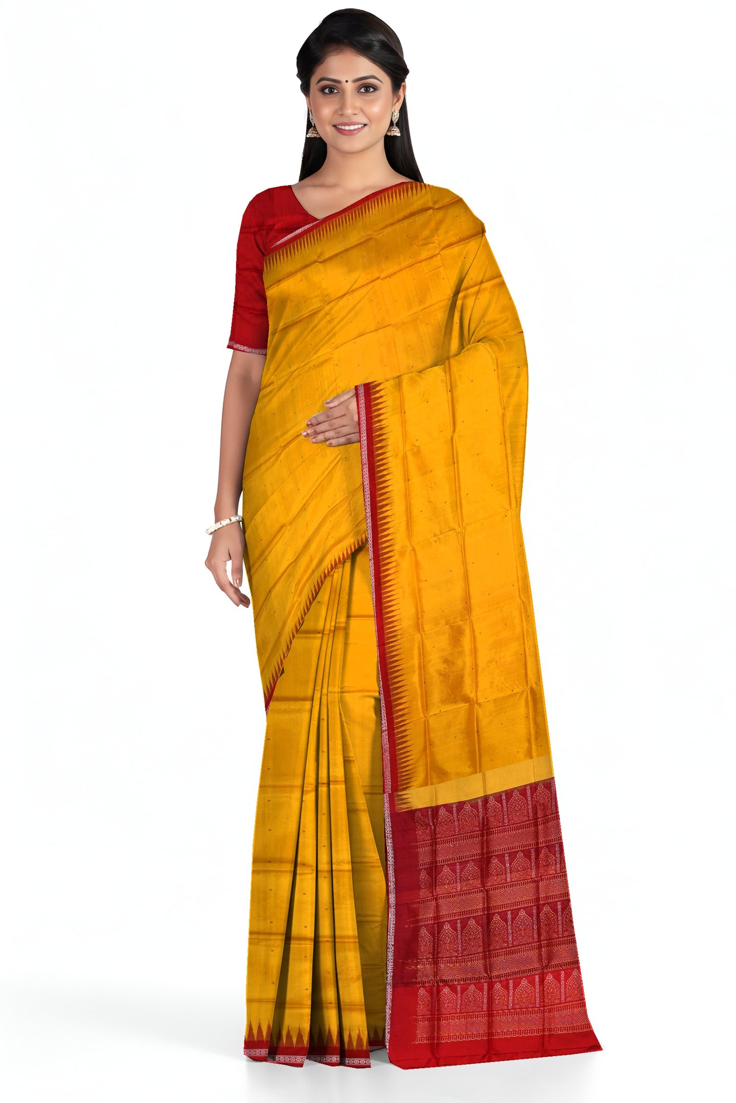 Golden Yellow Bomkai Pata Saree | Odisha Handloom GI Tagged | Devnika