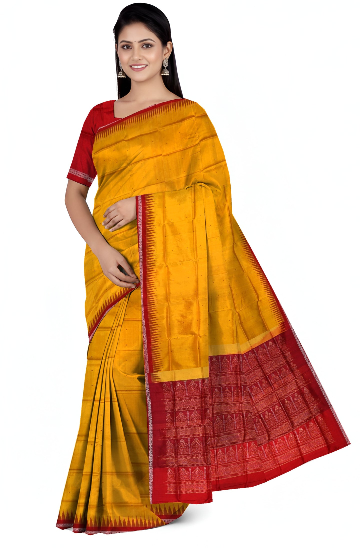 Golden Yellow Bomkai Pata Saree | Odisha Handloom GI Tagged | Devnika