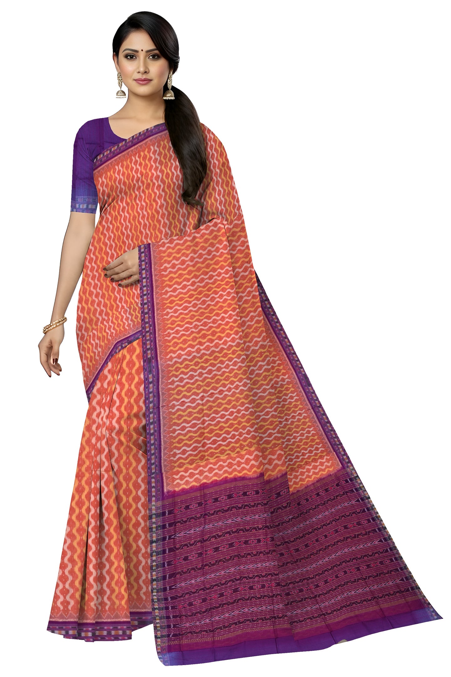 Deep Rust Traditional Body Bandha Saree | Odisha Handloom GI Tagged | Devnika
