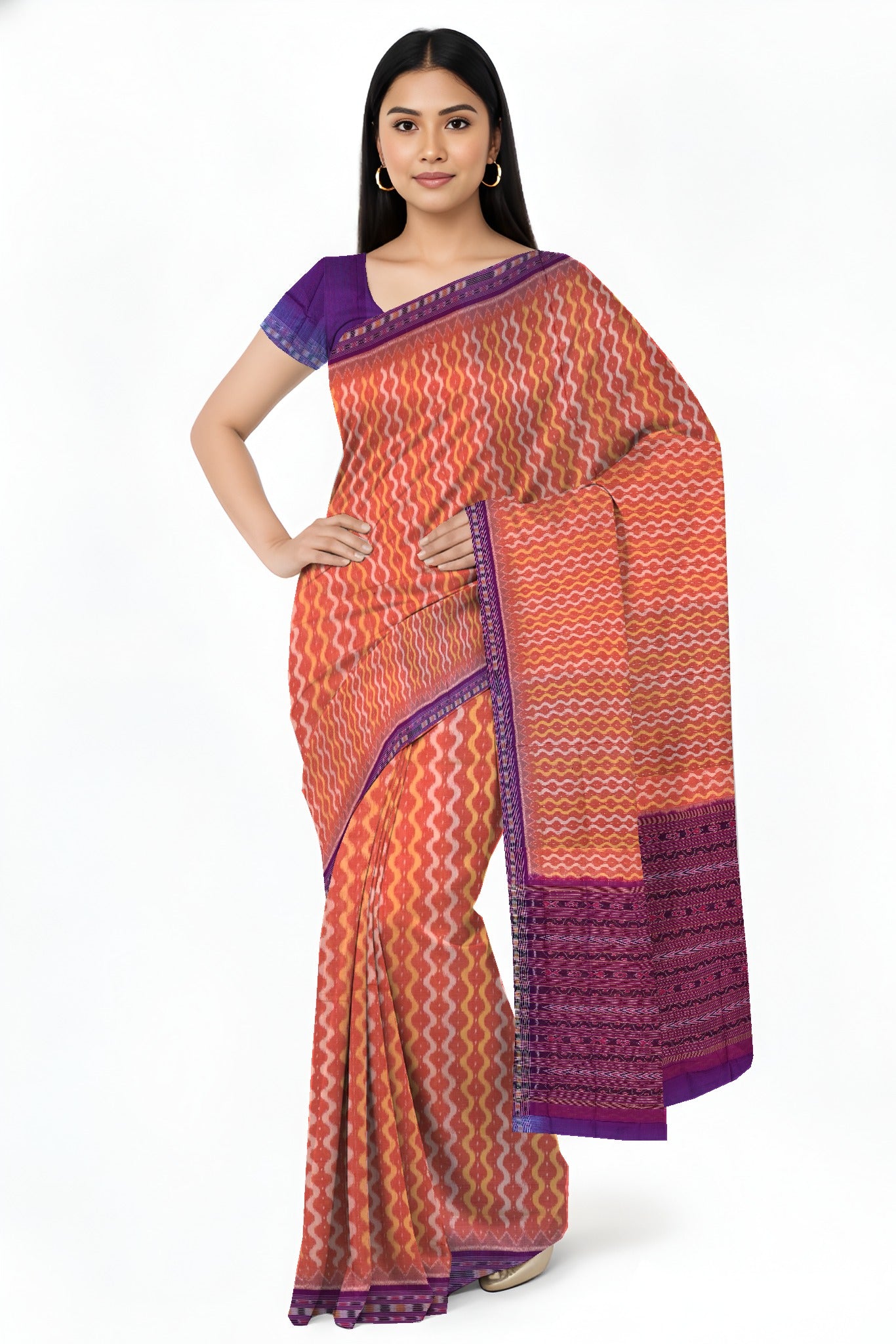 Deep Rust Traditional Body Bandha Saree | Odisha Handloom GI Tagged | Devnika