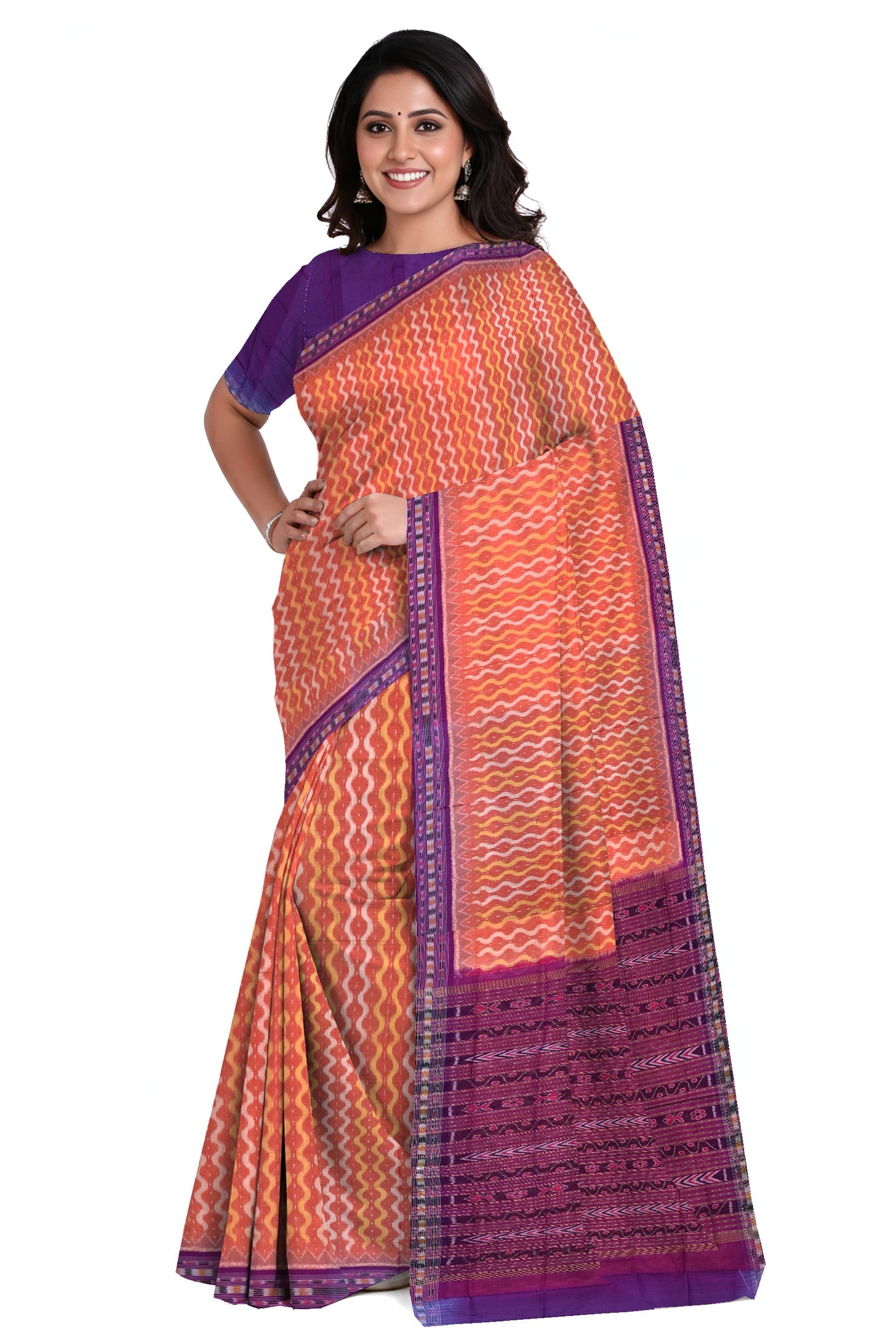 Deep Rust Traditional Body Bandha Saree | Odisha Handloom GI Tagged | Devnika