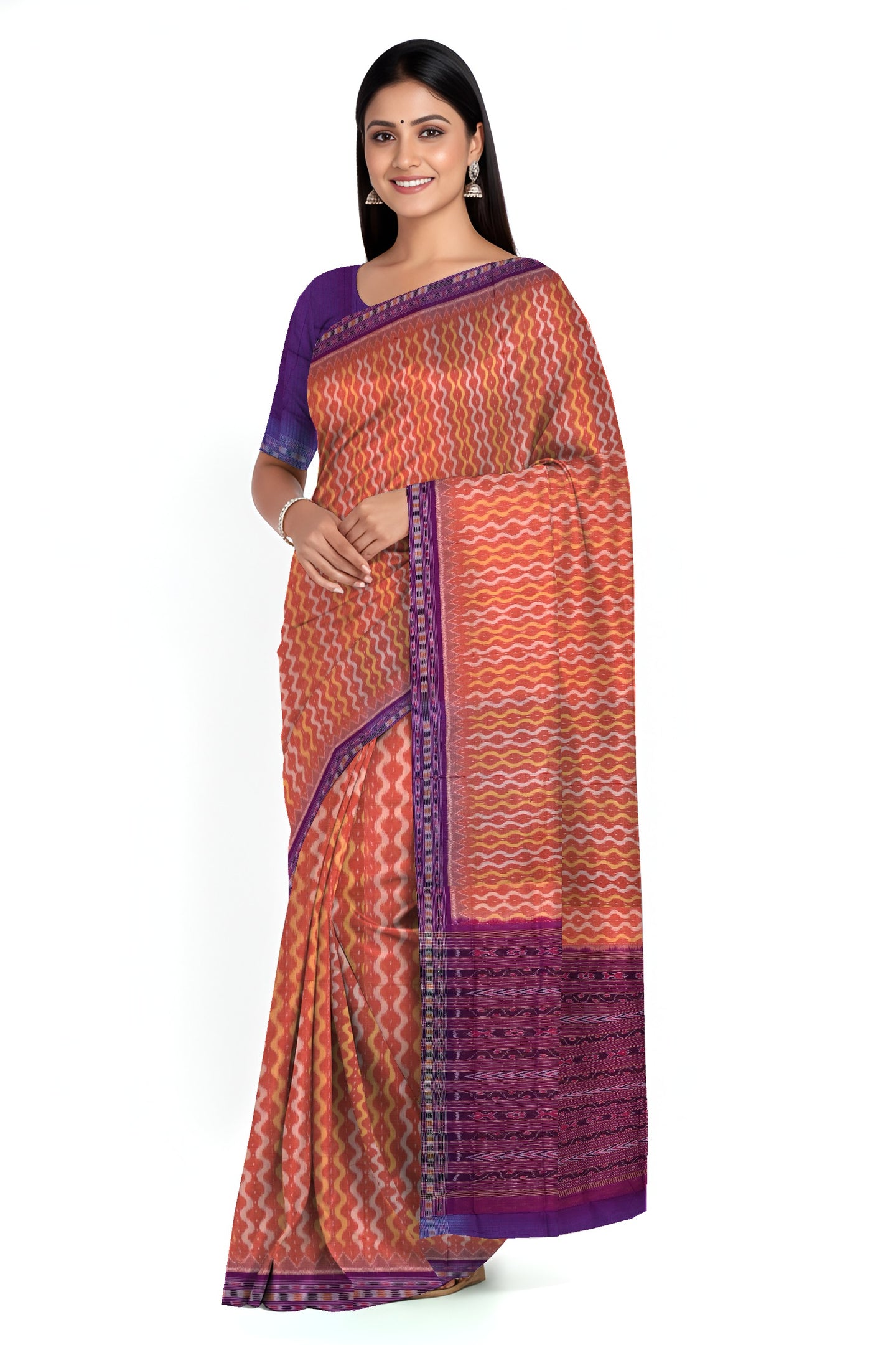 Deep Rust Traditional Body Bandha Saree | Odisha Handloom GI Tagged | Devnika