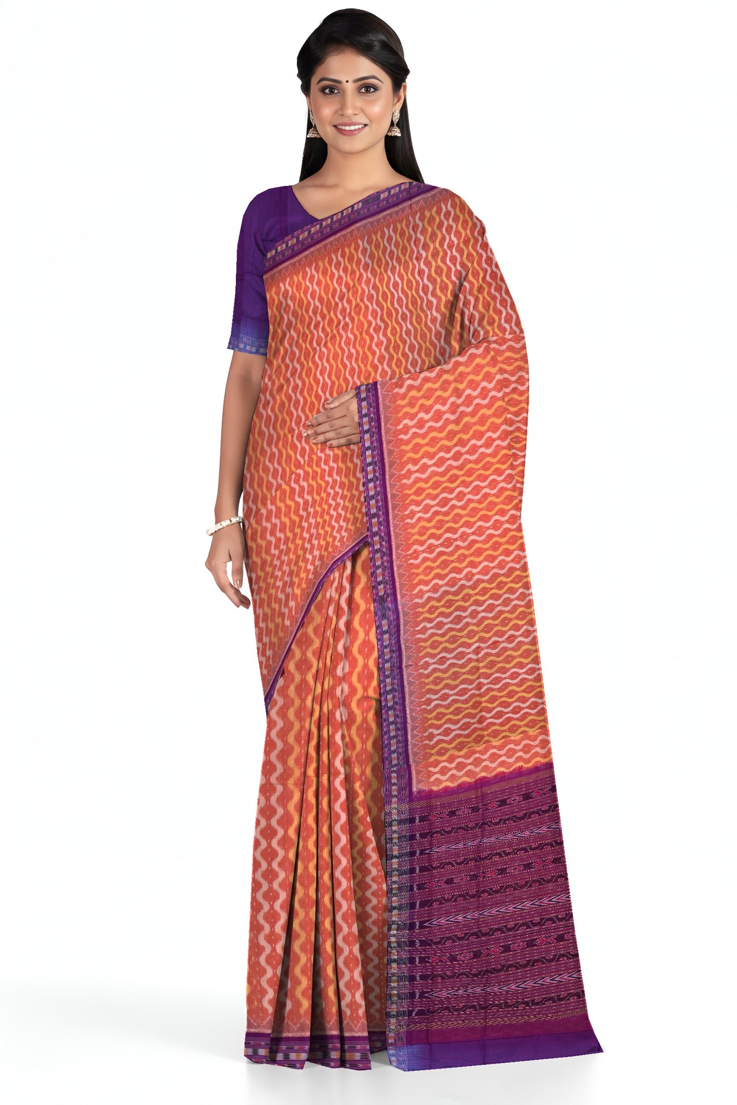 Deep Rust Traditional Body Bandha Saree | Odisha Handloom GI Tagged | Devnika