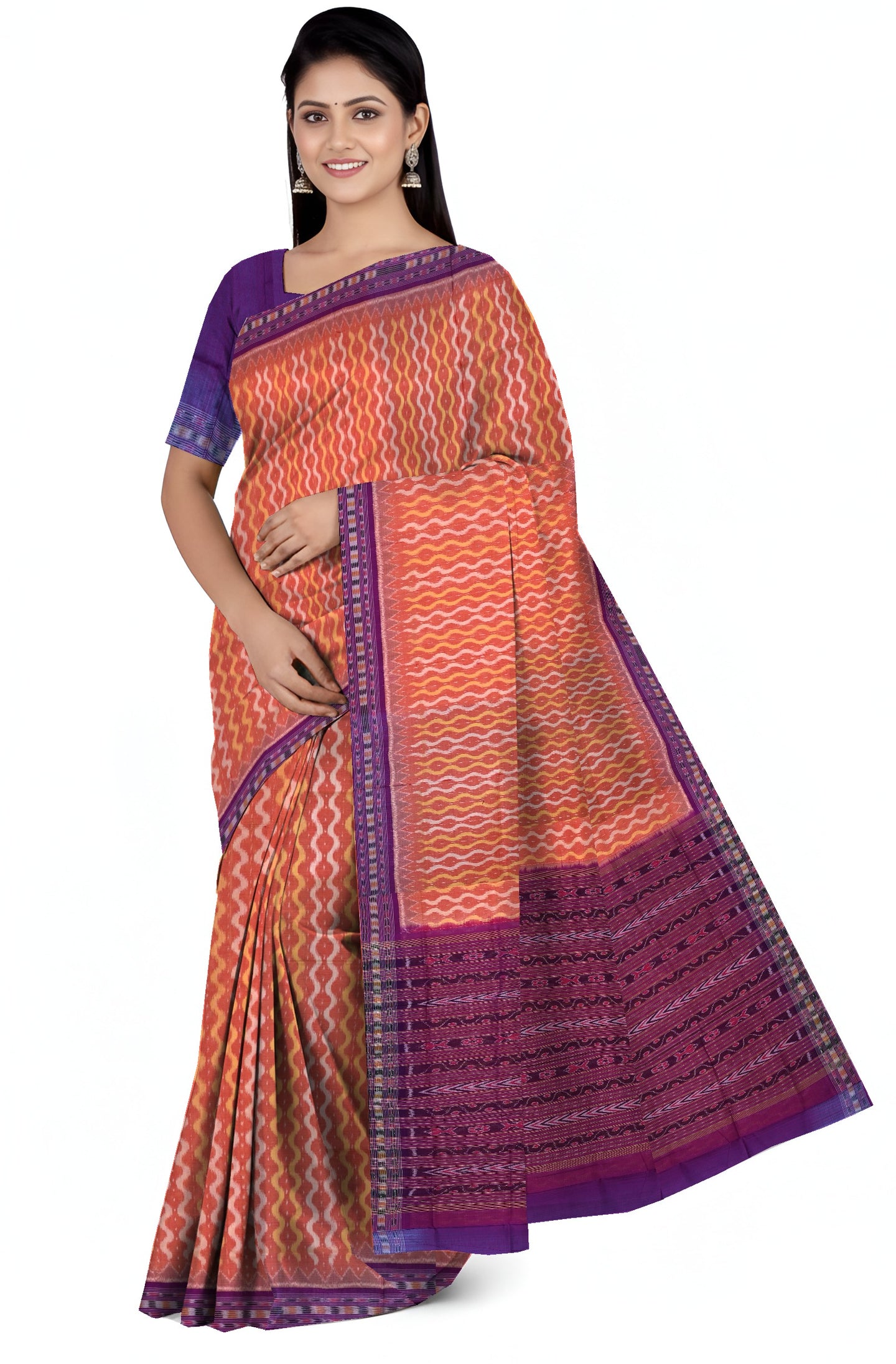 Deep Rust Traditional Body Bandha Saree | Odisha Handloom GI Tagged | Devnika