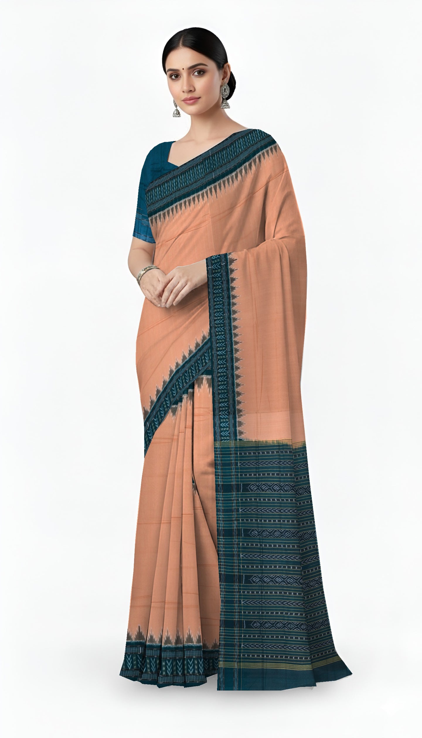 Dark Chandan Big Border Bandha Saree | Odisha Handloom GI Tagged | Devnika