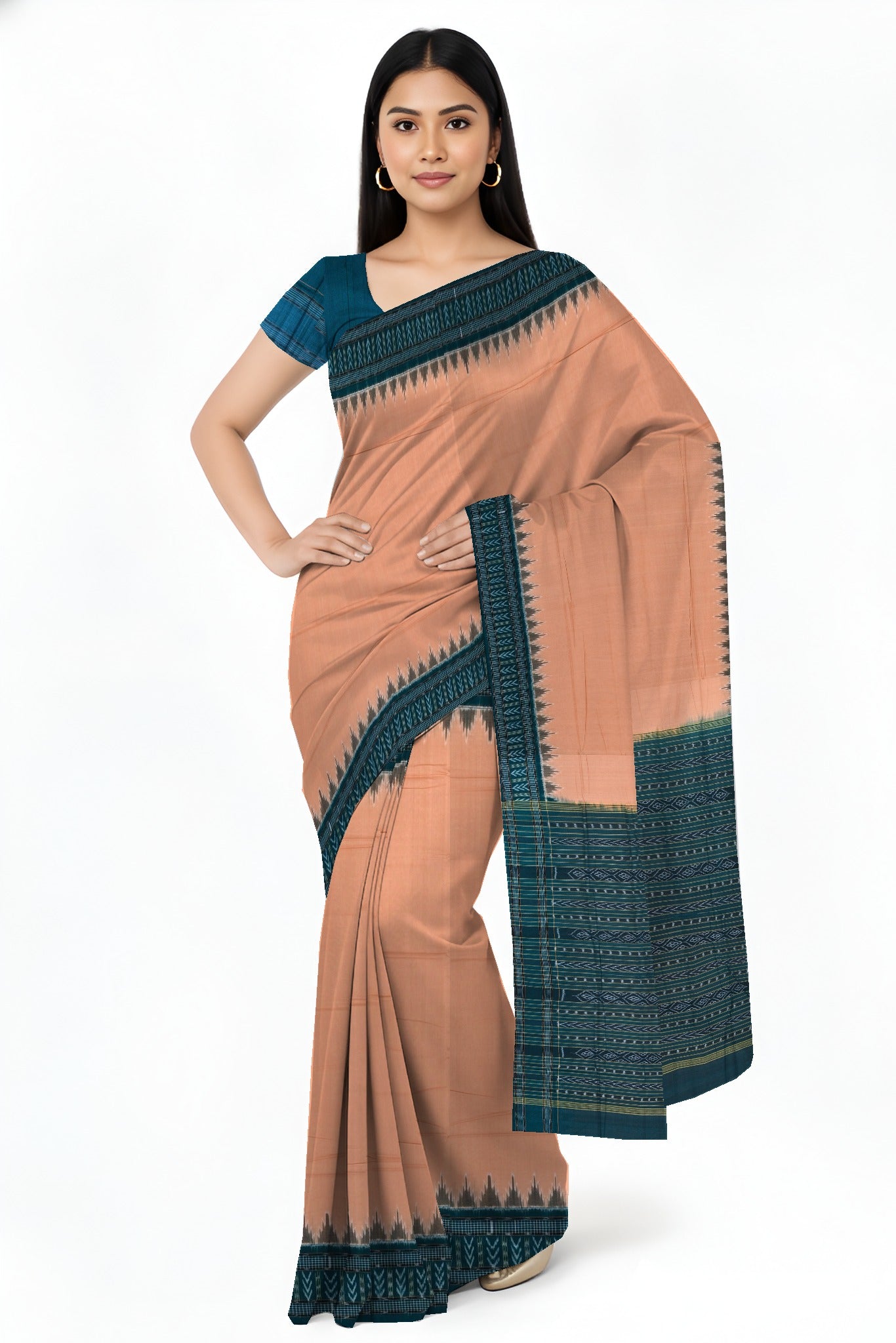 Dark Chandan Big Border Bandha Saree | Odisha Handloom GI Tagged | Devnika