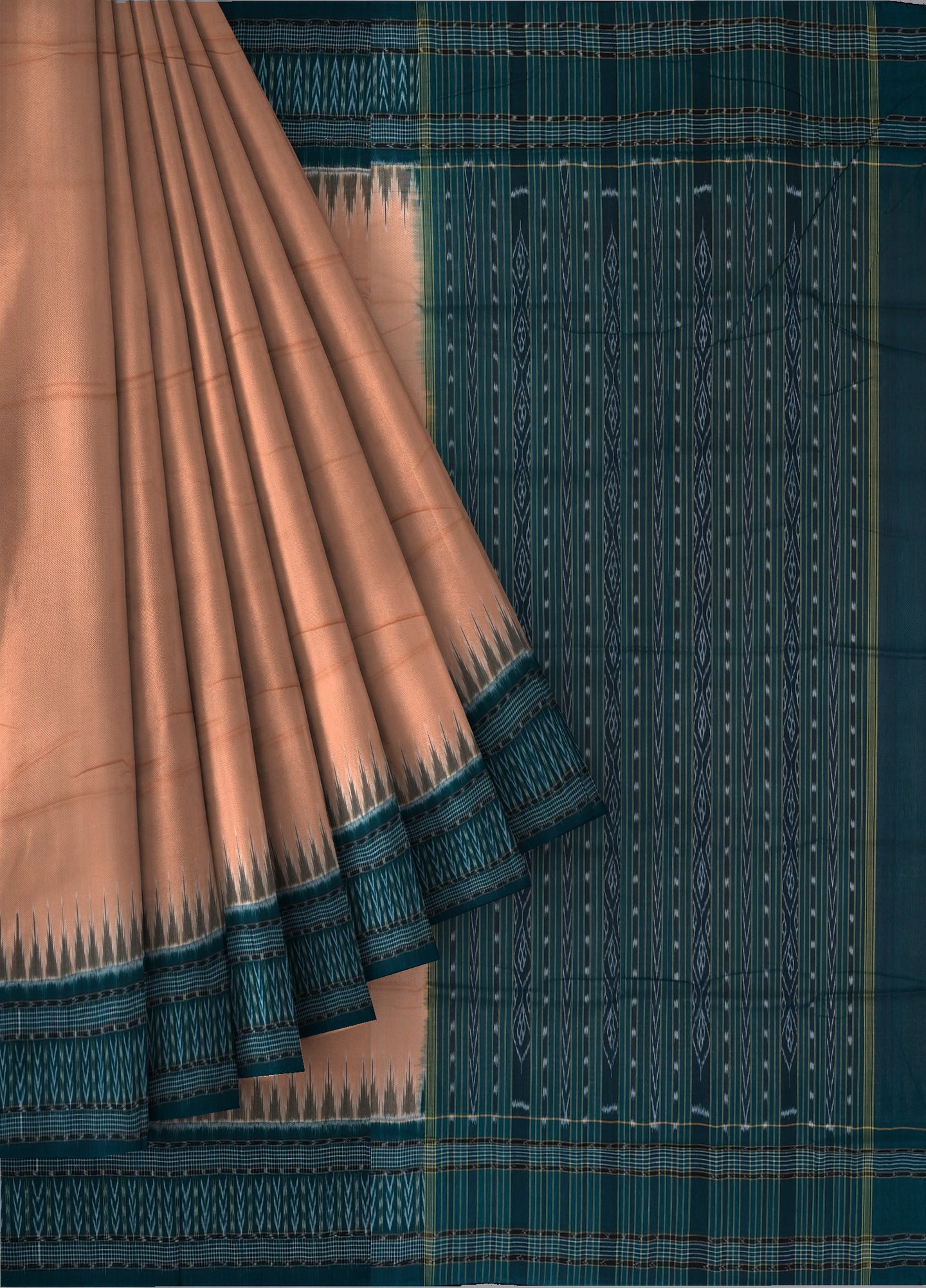 Dark Chandan Big Border Bandha Saree | Odisha Handloom GI Tagged | Devnika