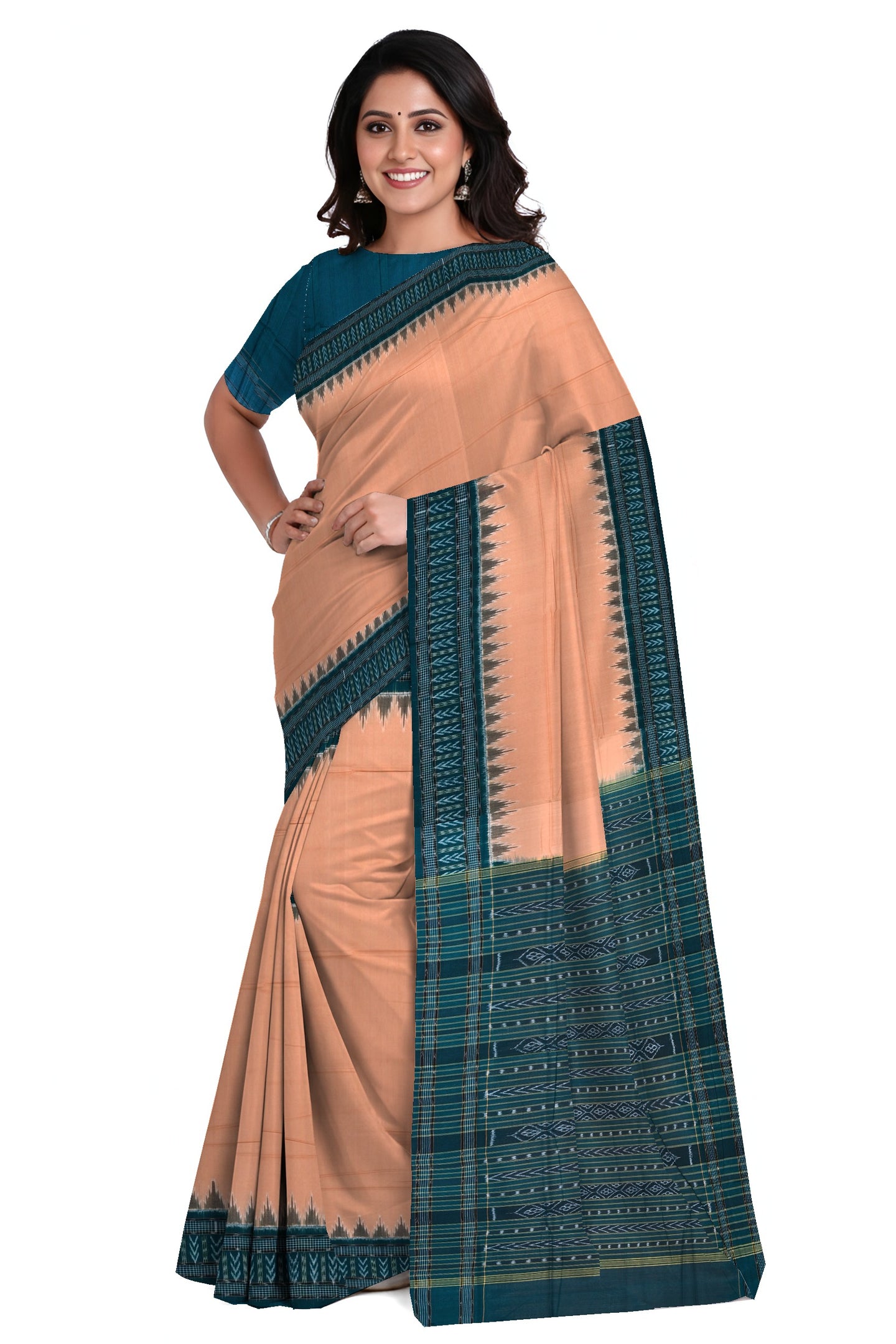 Dark Chandan Big Border Bandha Saree | Odisha Handloom GI Tagged | Devnika