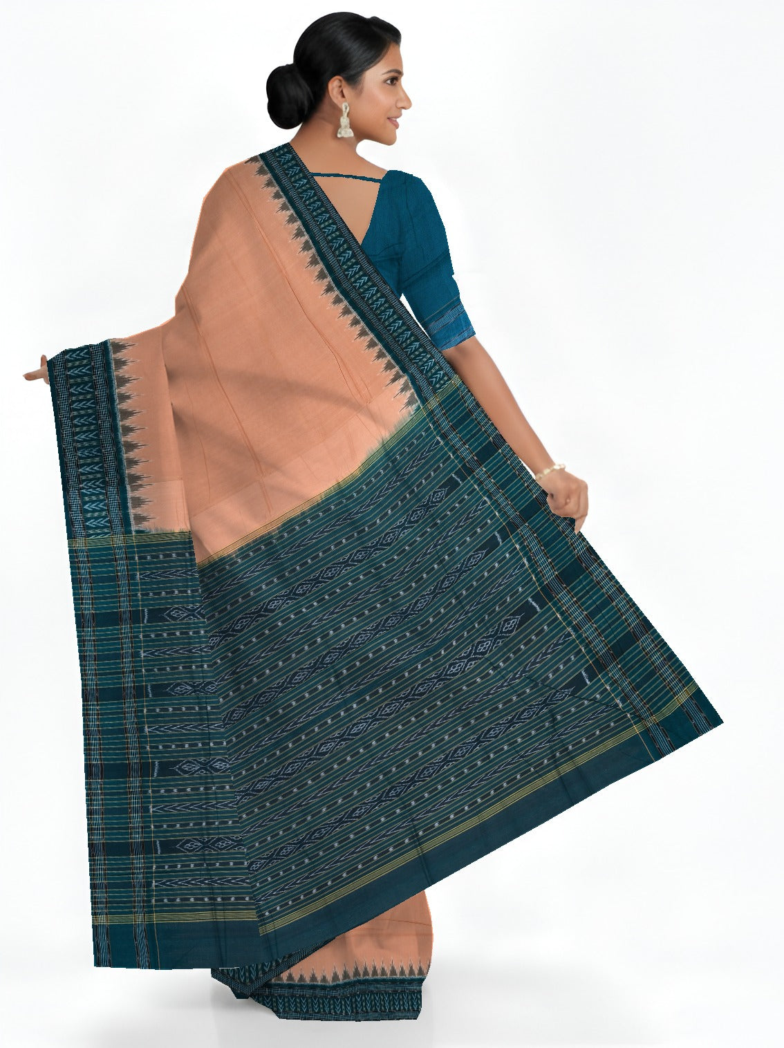 Dark Chandan Big Border Bandha Saree | Odisha Handloom GI Tagged | Devnika