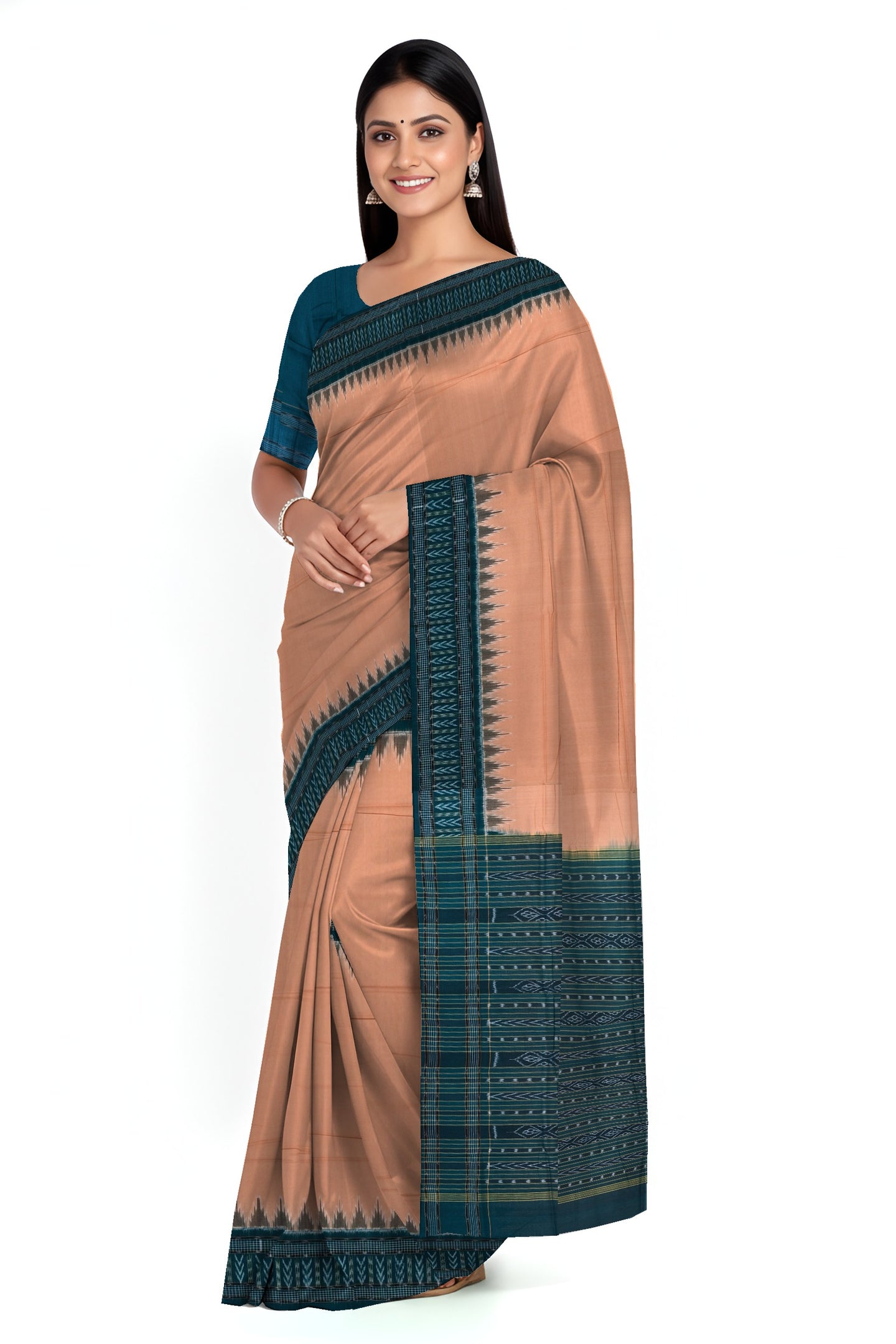 Dark Chandan Big Border Bandha Saree | Odisha Handloom GI Tagged | Devnika
